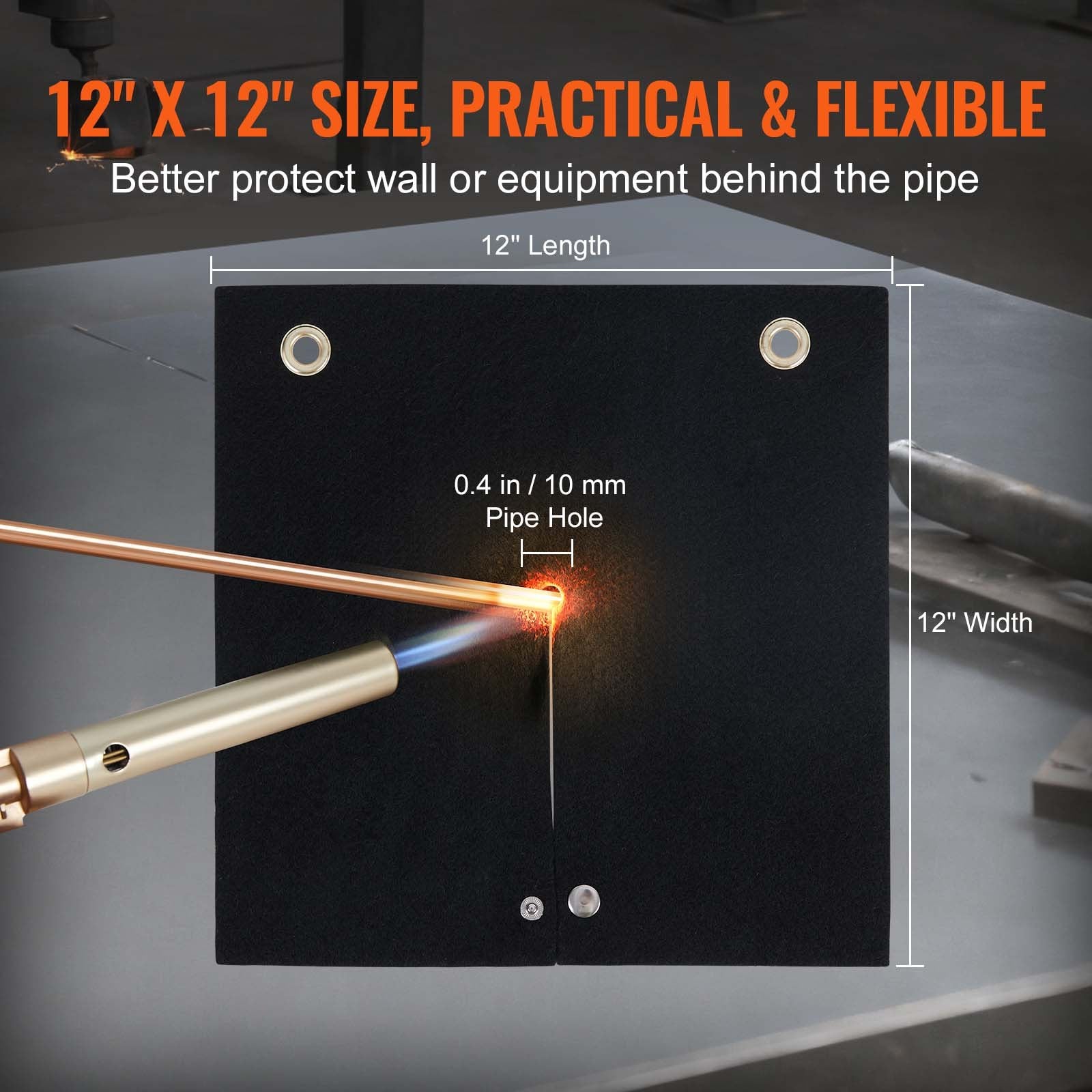 Carbon Fiber Welding Blanket 12"x12" | 1800°F Heat Shield Mat | Flame Protector Pad for Plumbing, Soldering, Torch Use, Metal Grommets Included