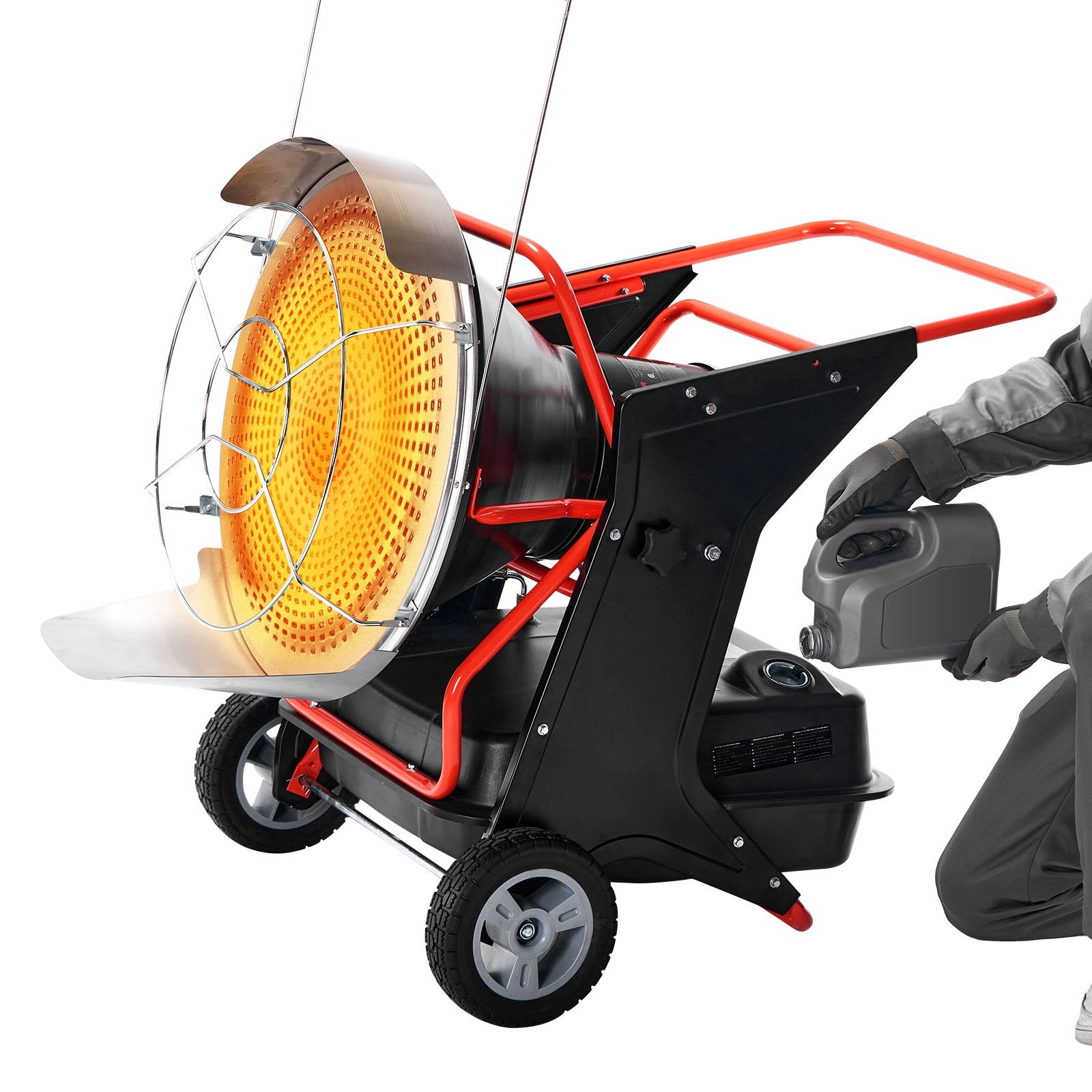High-Efficiency 125000 BTU Radiant Kerosene Diesel Heater with Adjustable Temp, Wheels, Ideal for Garage, Workshop, Construction Sites
