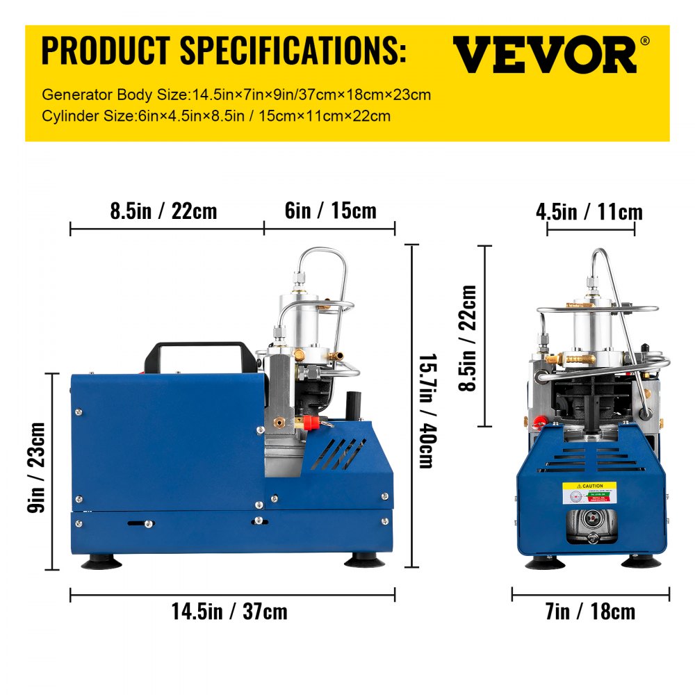 VEVOR High Pressure Compressor, 4500PSI/30MPA/300BAR High Pressure Air Compressor, 1800W 110V Automatic Stop PCP Air Compressor