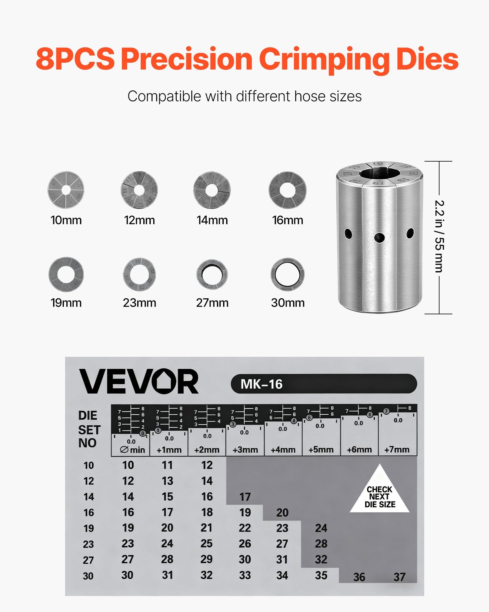 Manual High Pressure Hydraulic Hose Crimper with 8 Dies, 0.24"-1.1" Crimping Range for Oil, Gas, Water, Auto AC Hoses & Cable Joints