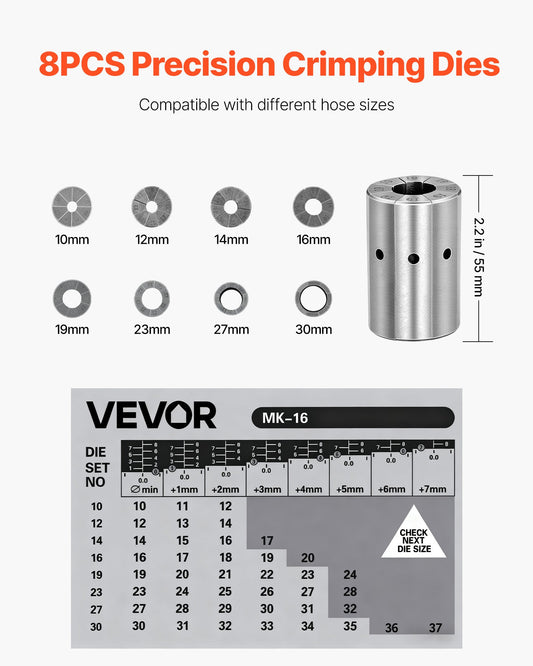 Manual High Pressure Hydraulic Hose Crimper with 8 Dies, 0.24"-1.1" Crimping Range for Oil, Gas, Water, Auto AC Hoses & Cable Joints