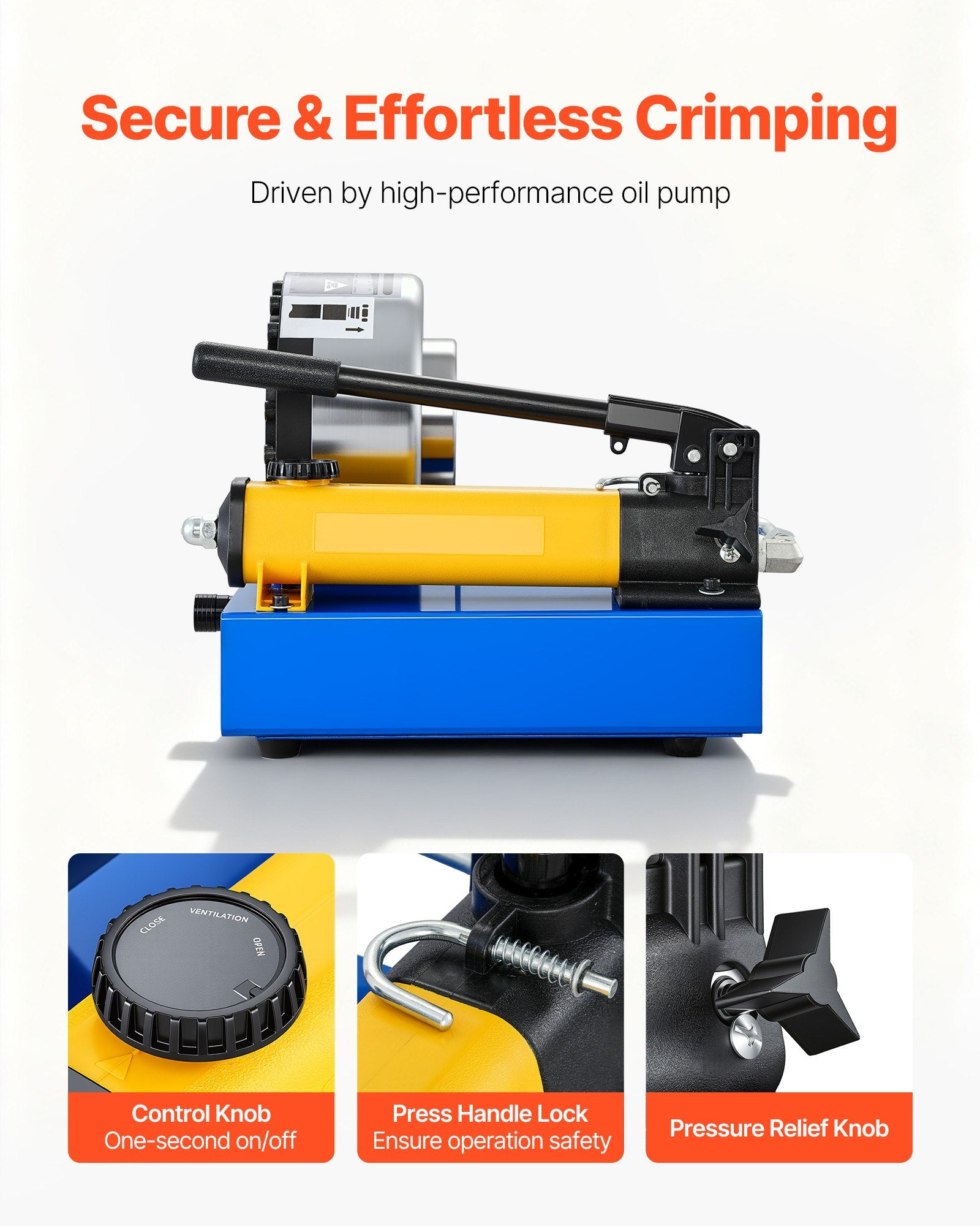Manual High Pressure Hydraulic Hose Crimper with 8 Dies, 0.24"-1.1" Crimping Range for Oil, Gas, Water, Auto AC Hoses & Cable Joints