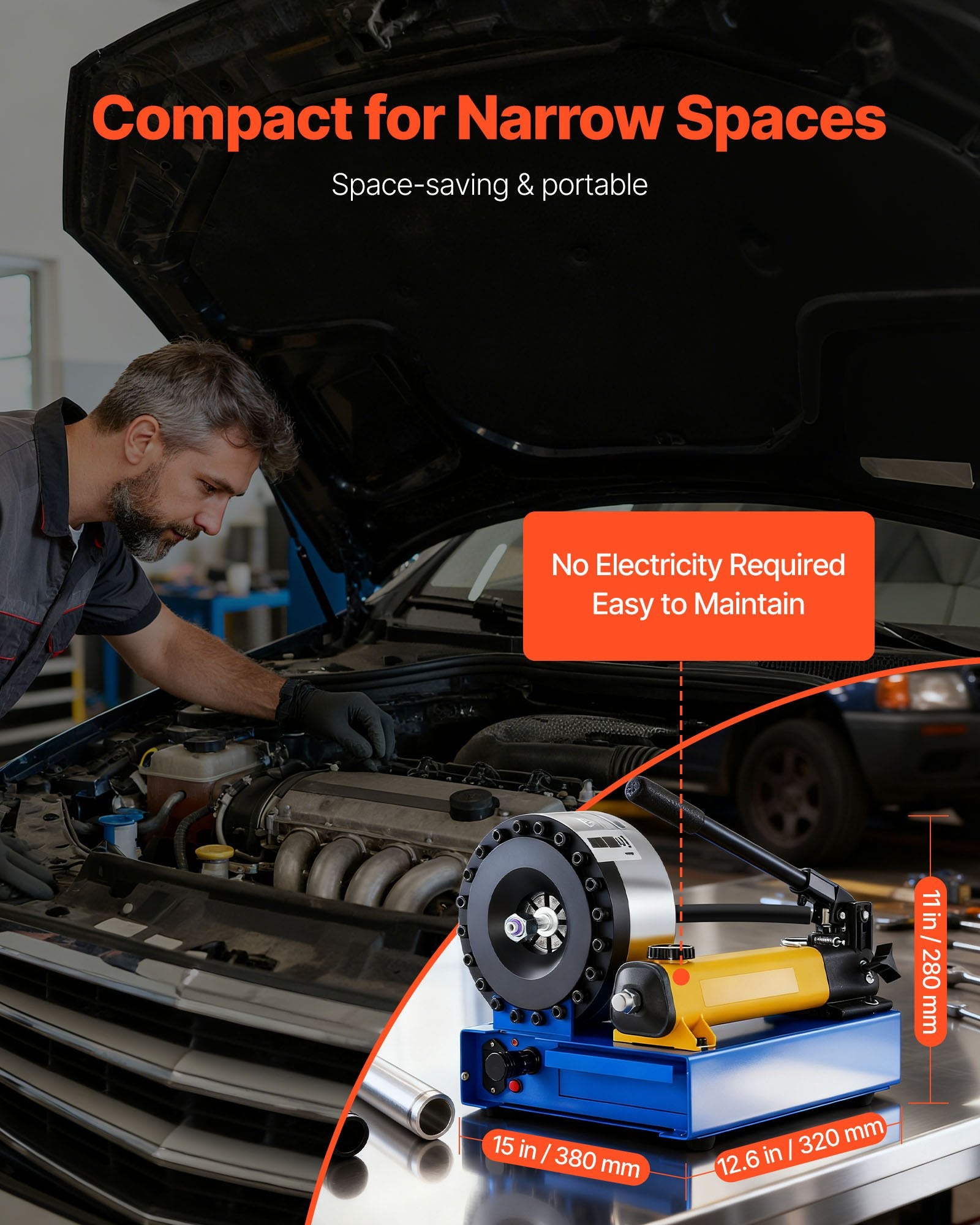 Manual High Pressure Hydraulic Hose Crimper with 8 Dies, 0.24"-1.1" Crimping Range for Oil, Gas, Water, Auto AC Hoses & Cable Joints