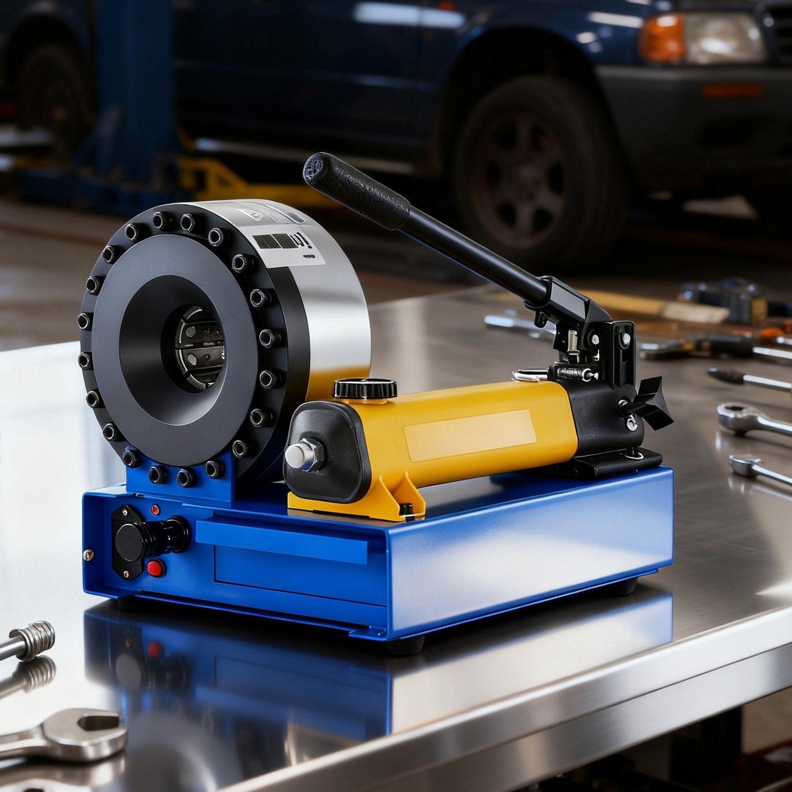 Manual High Pressure Hydraulic Hose Crimper with 8 Dies, 0.24"-1.1" Crimping Range for Oil, Gas, Water, Auto AC Hoses & Cable Joints