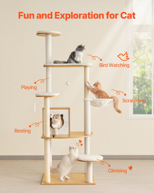 Large Cat Tower, 68.9" Multi-Level Condo with Hammock & Sisal Scratching Posts, Perfect Indoor Activity Center for Kittens & Cats' Rest and Play