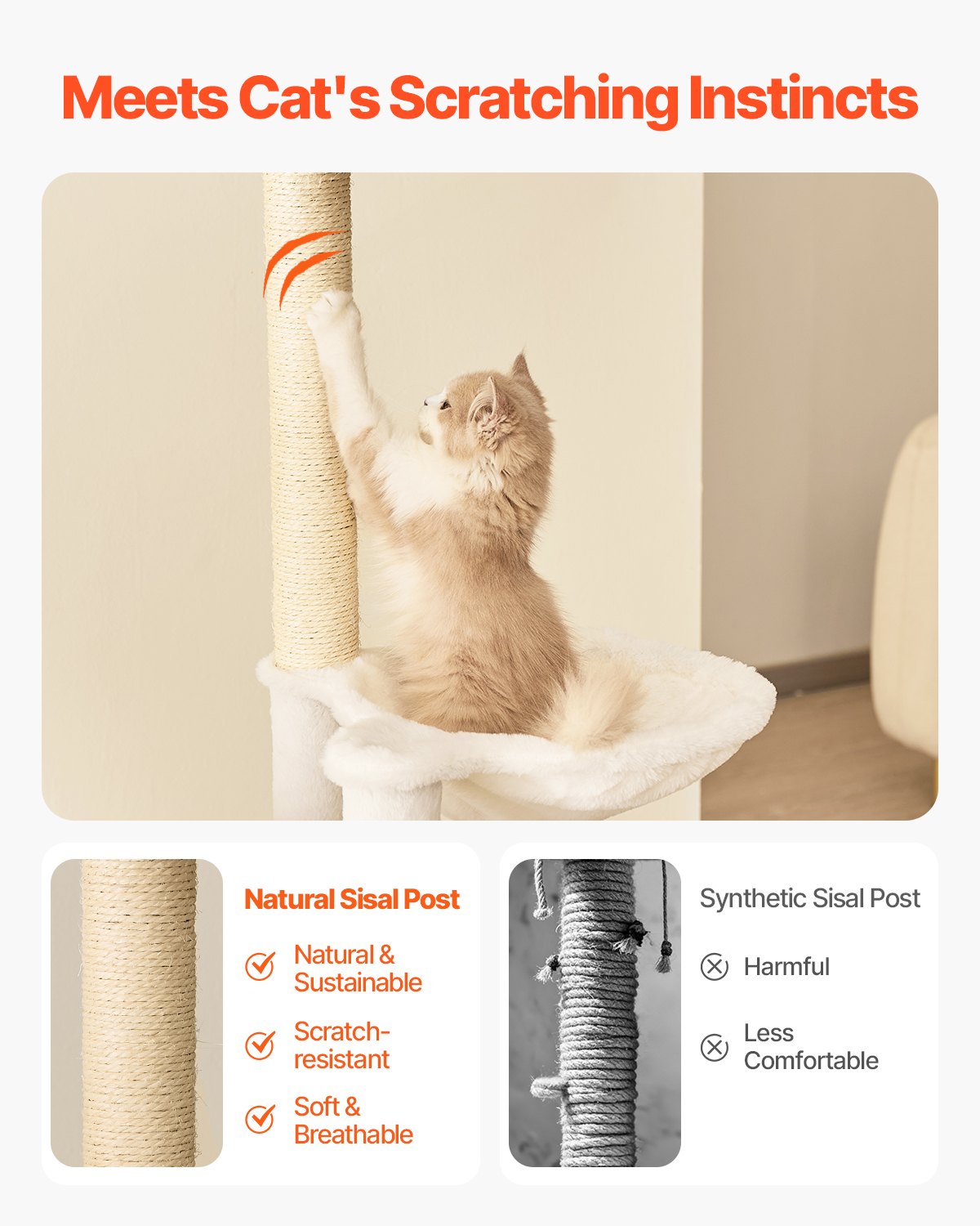 Large Cat Tower, 68.9" Multi-Level Condo with Hammock & Sisal Scratching Posts, Perfect Indoor Activity Center for Kittens & Cats' Rest and Play