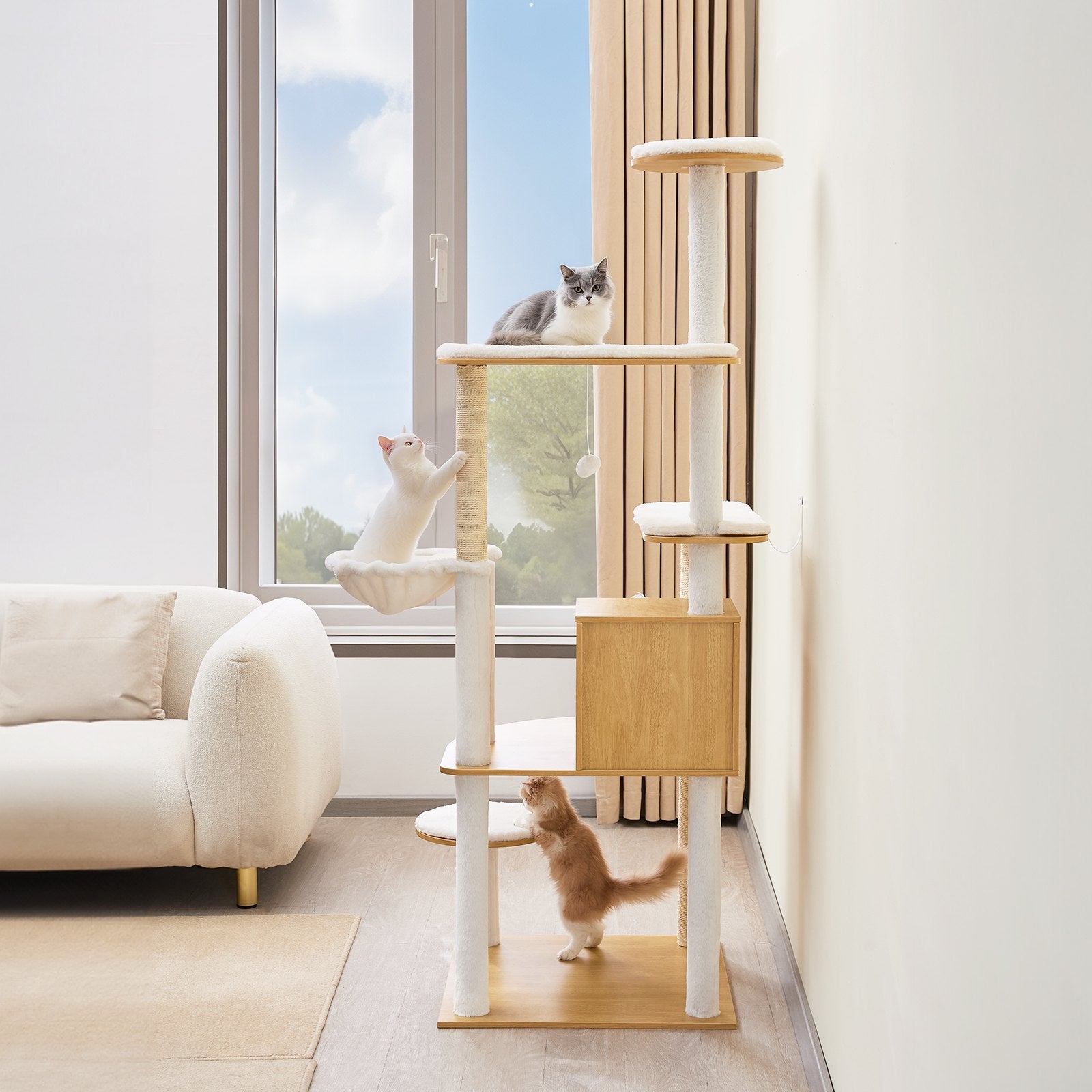Large Cat Tower, 68.9" Multi-Level Condo with Hammock & Sisal Scratching Posts, Perfect Indoor Activity Center for Kittens & Cats' Rest and Play