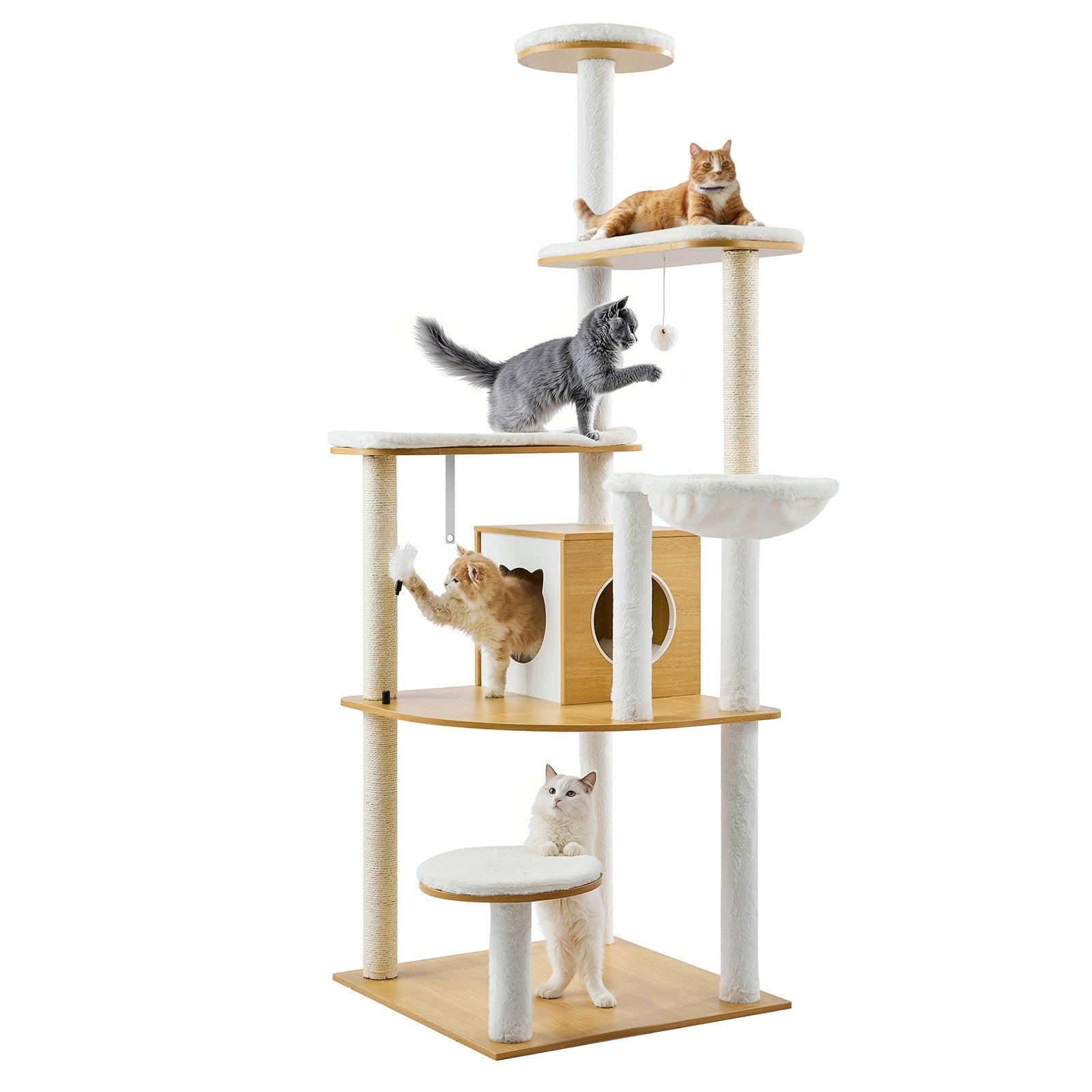 Large Cat Tower, 68.9" Multi-Level Condo with Hammock & Sisal Scratching Posts, Perfect Indoor Activity Center for Kittens & Cats' Rest and Play