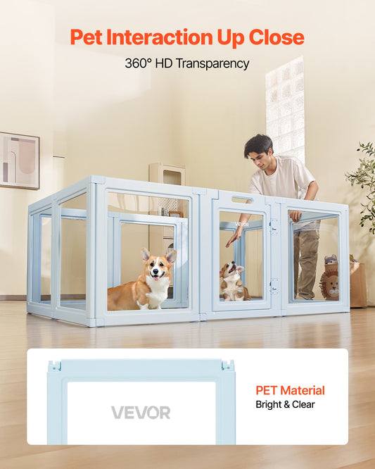 Large Dog Whelping Box with Door Lock, Waterproof Playpen for Puppies, Durable Indoor Birth Kit, Easy Clean, Transparent Windows