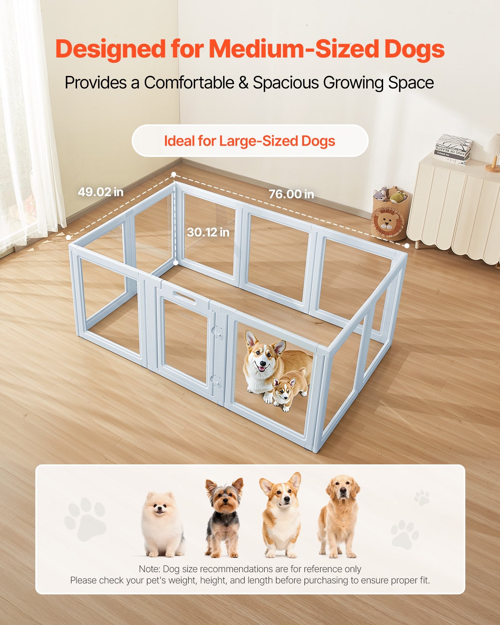 Large Dog Whelping Box with Door Lock, Waterproof Playpen for Puppies, Durable Indoor Birth Kit, Easy Clean, Transparent Windows