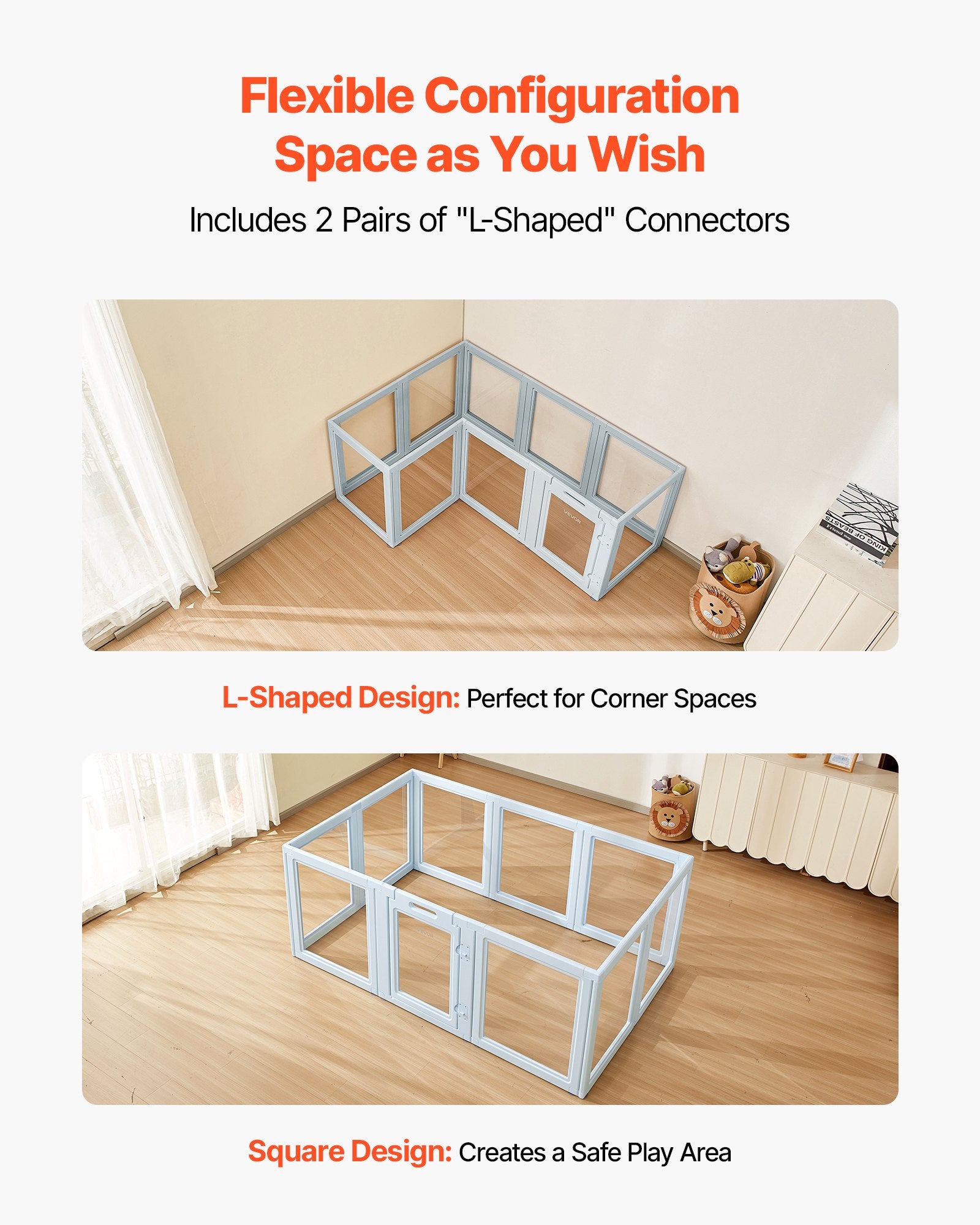 Large Dog Whelping Box with Door Lock, Waterproof Playpen for Puppies, Durable Indoor Birth Kit, Easy Clean, Transparent Windows