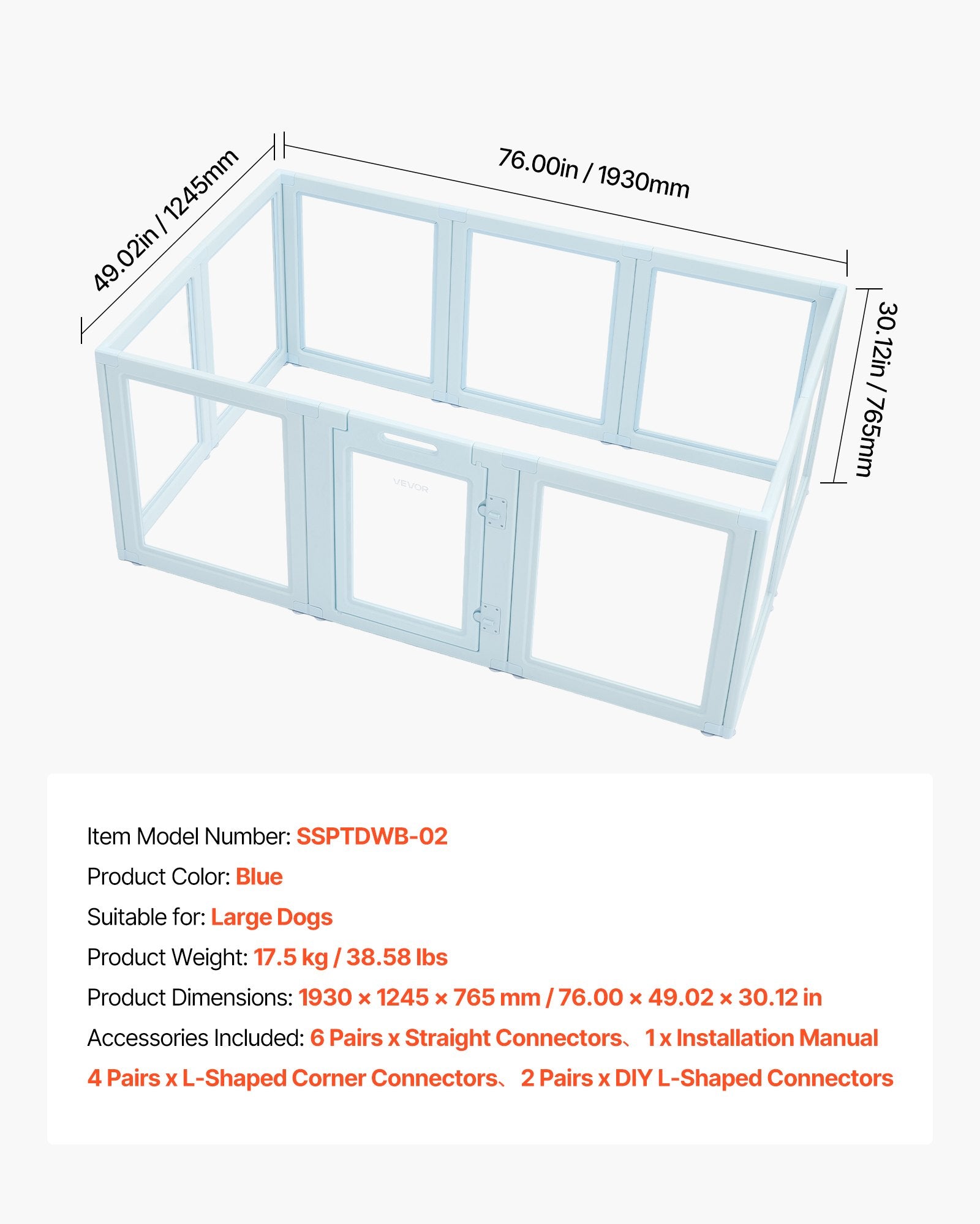 Large Dog Whelping Box with Door Lock, Waterproof Playpen for Puppies, Durable Indoor Birth Kit, Easy Clean, Transparent Windows
