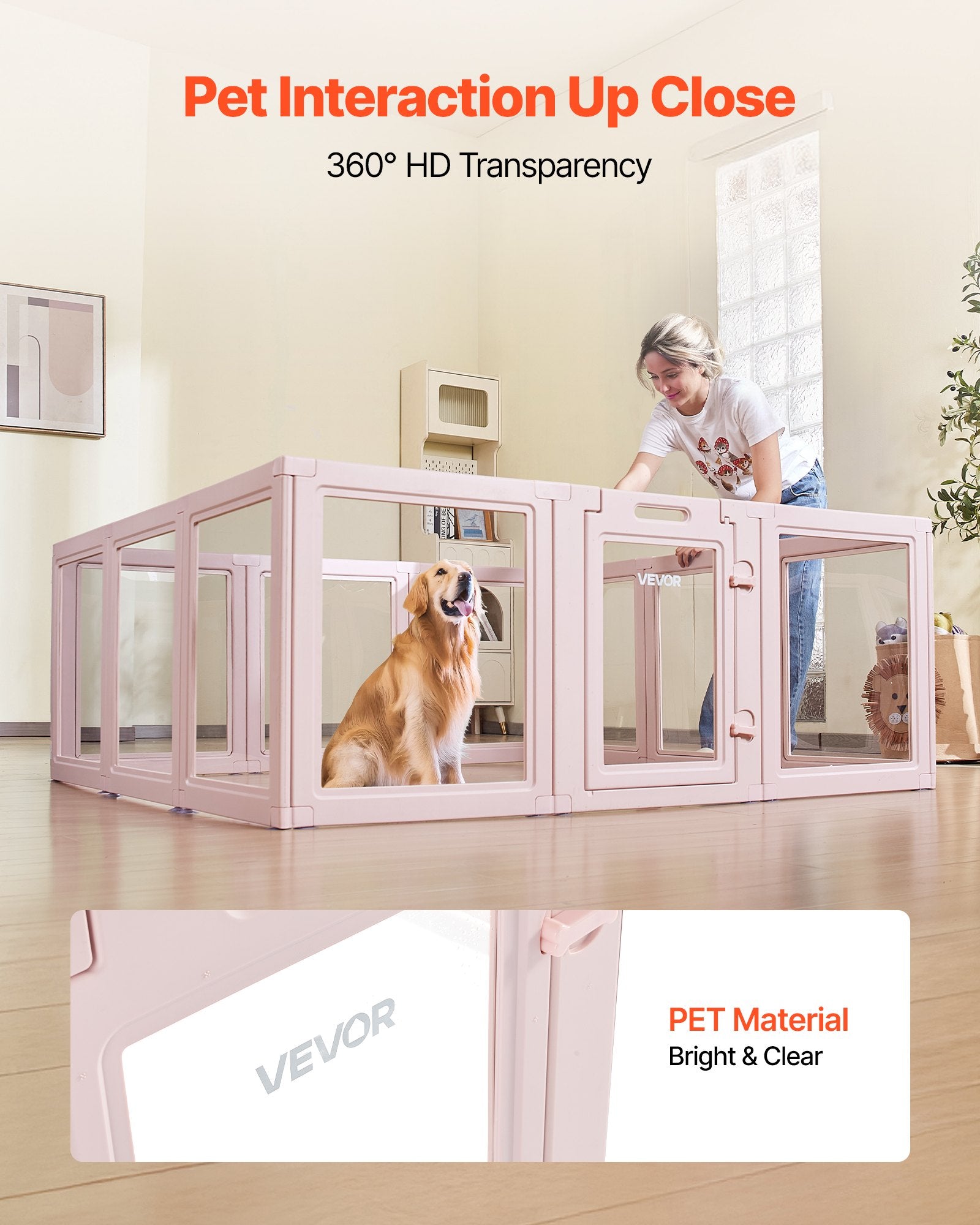 Extra-Large Dog Whelping Box - Durable, Easy-to-Clean Transparent Pet Playpen with Windows, Door Lock, Waterproof Design & No-Gap Panels