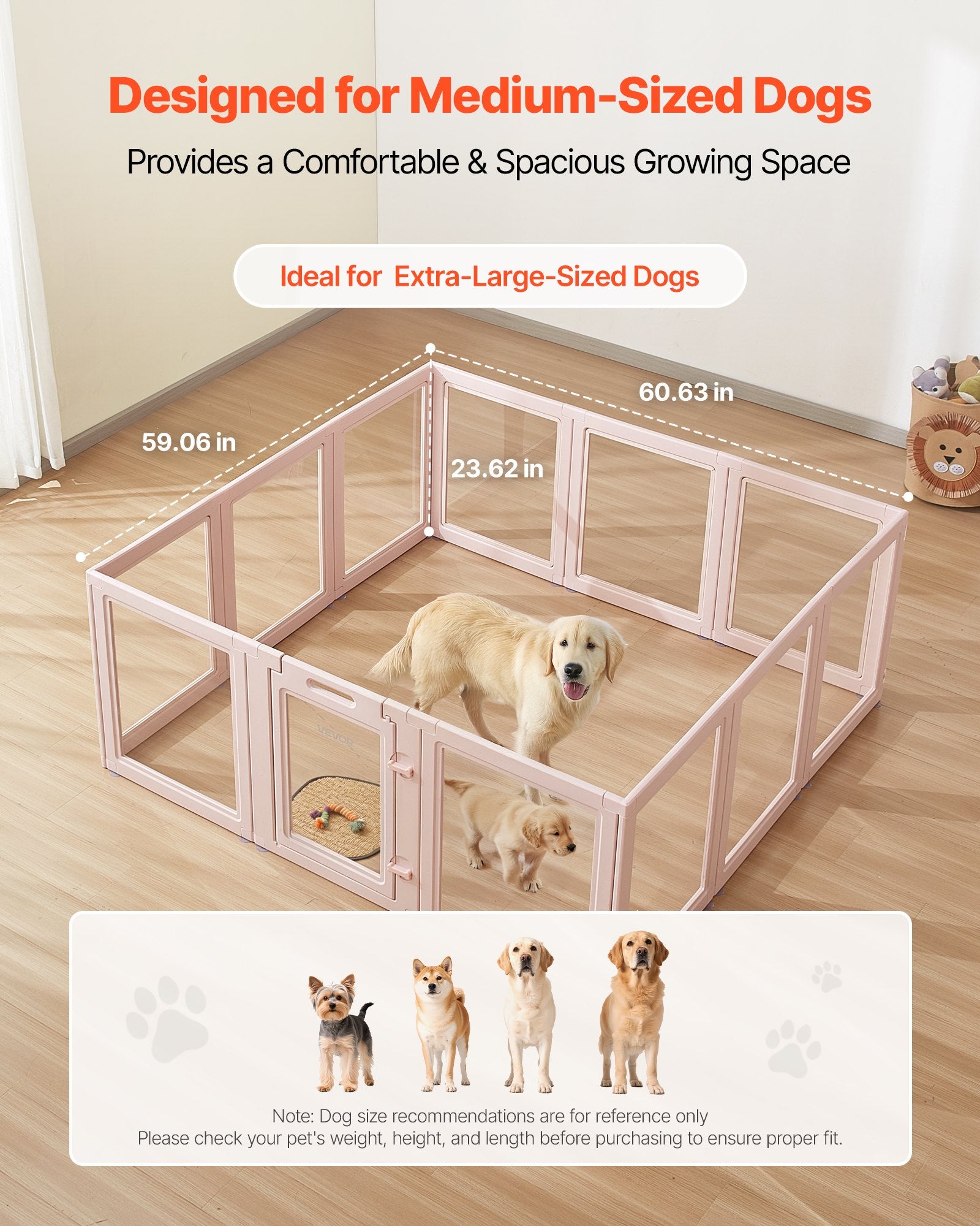 Extra-Large Dog Whelping Box - Durable, Easy-to-Clean Transparent Pet Playpen with Windows, Door Lock, Waterproof Design & No-Gap Panels