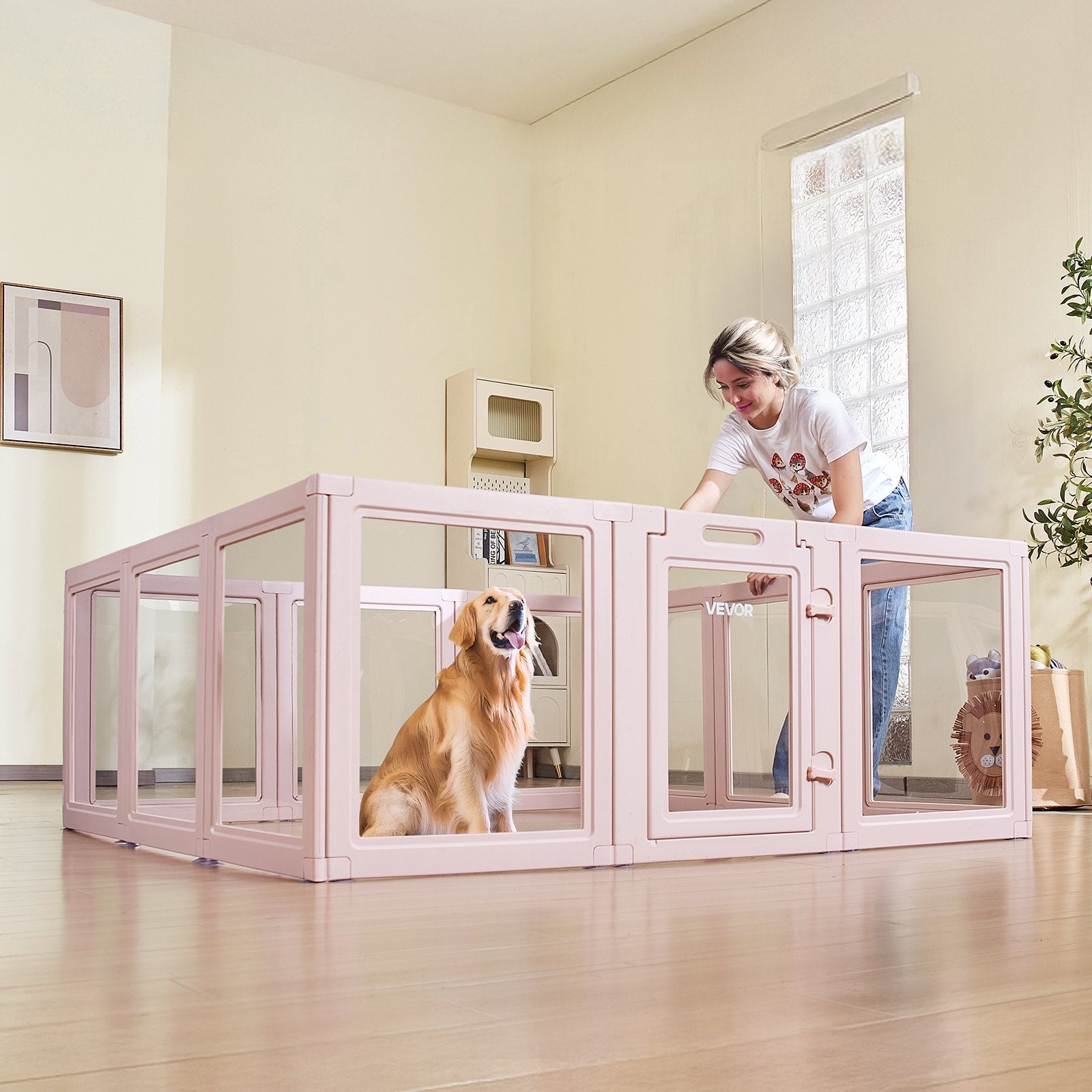 Extra-Large Dog Whelping Box - Durable, Easy-to-Clean Transparent Pet Playpen with Windows, Door Lock, Waterproof Design & No-Gap Panels