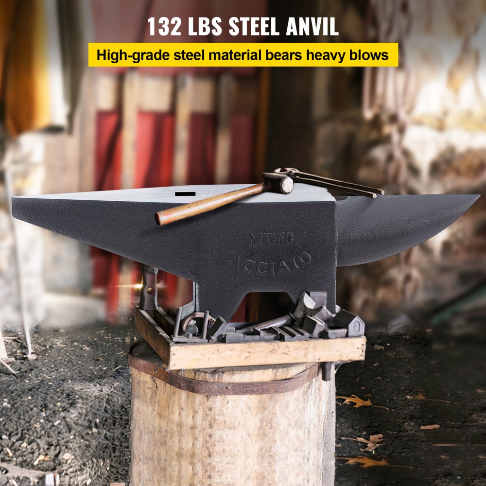Heavy-Duty 132 Lbs Cast Iron Anvil with Single Horn and Sturdy Base for Metalworking and Blacksmithing Tasks