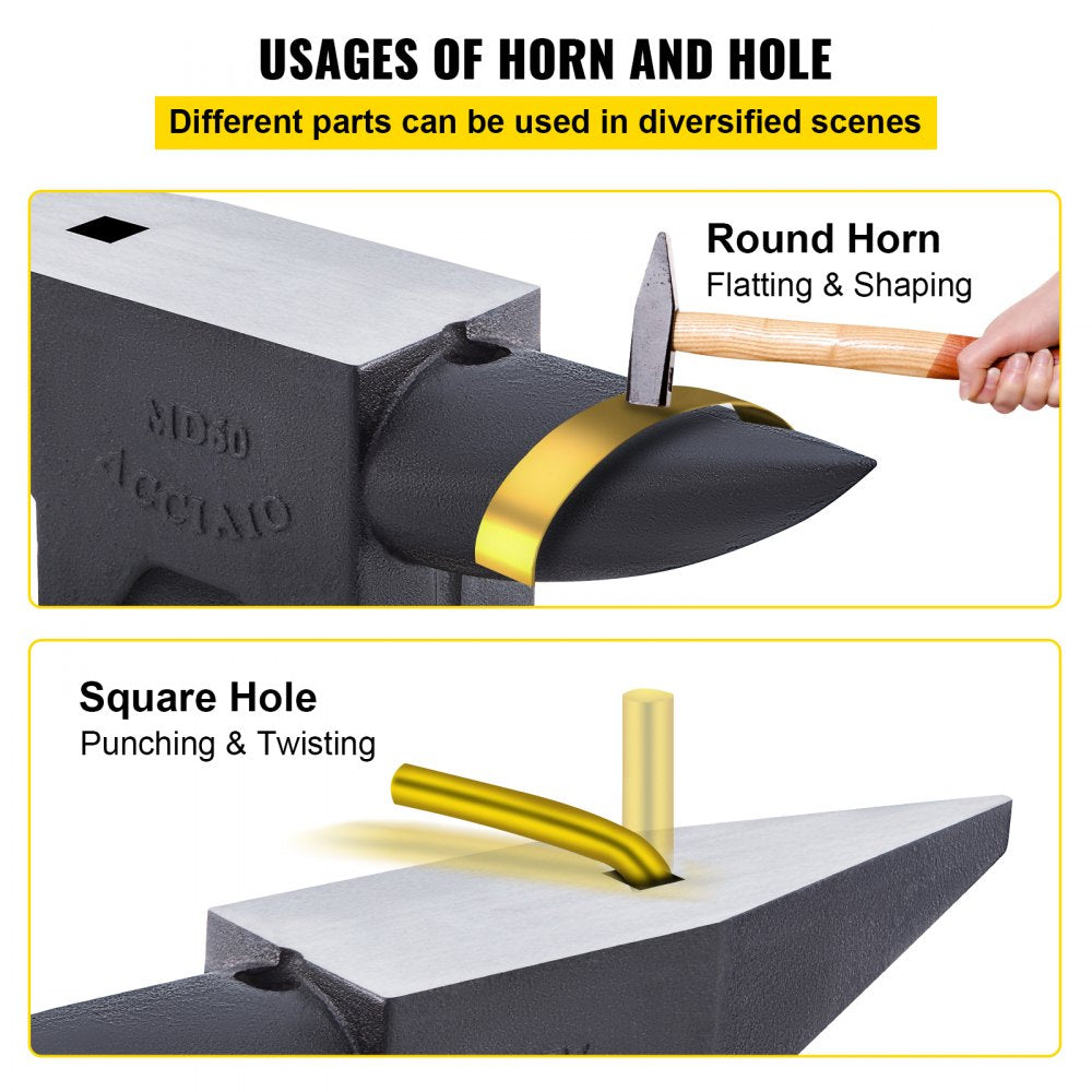 Heavy-Duty 132 Lbs Cast Iron Anvil with Single Horn and Sturdy Base for Metalworking and Blacksmithing Tasks