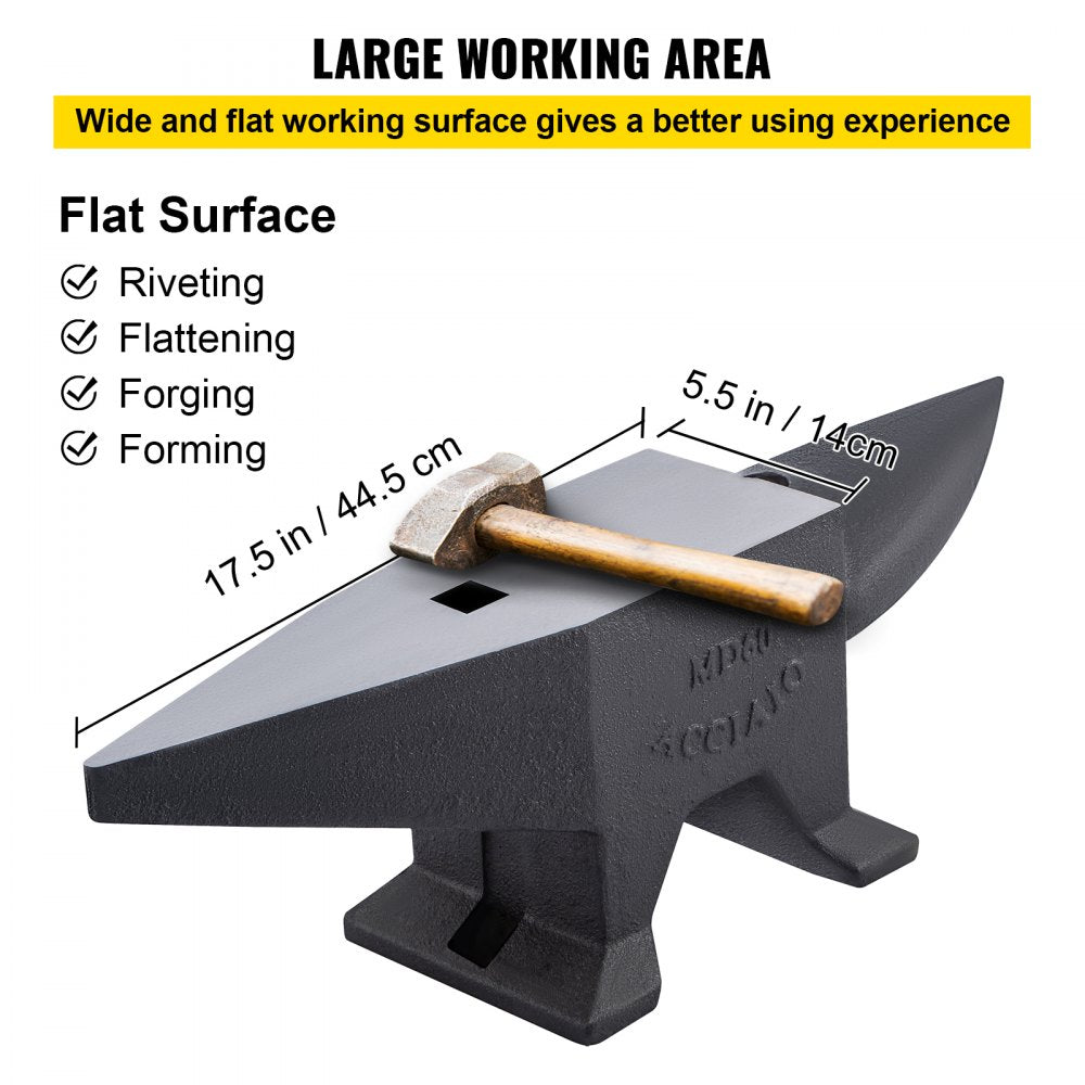 Heavy-Duty 132 Lbs Cast Iron Anvil with Single Horn and Sturdy Base for Metalworking and Blacksmithing Tasks