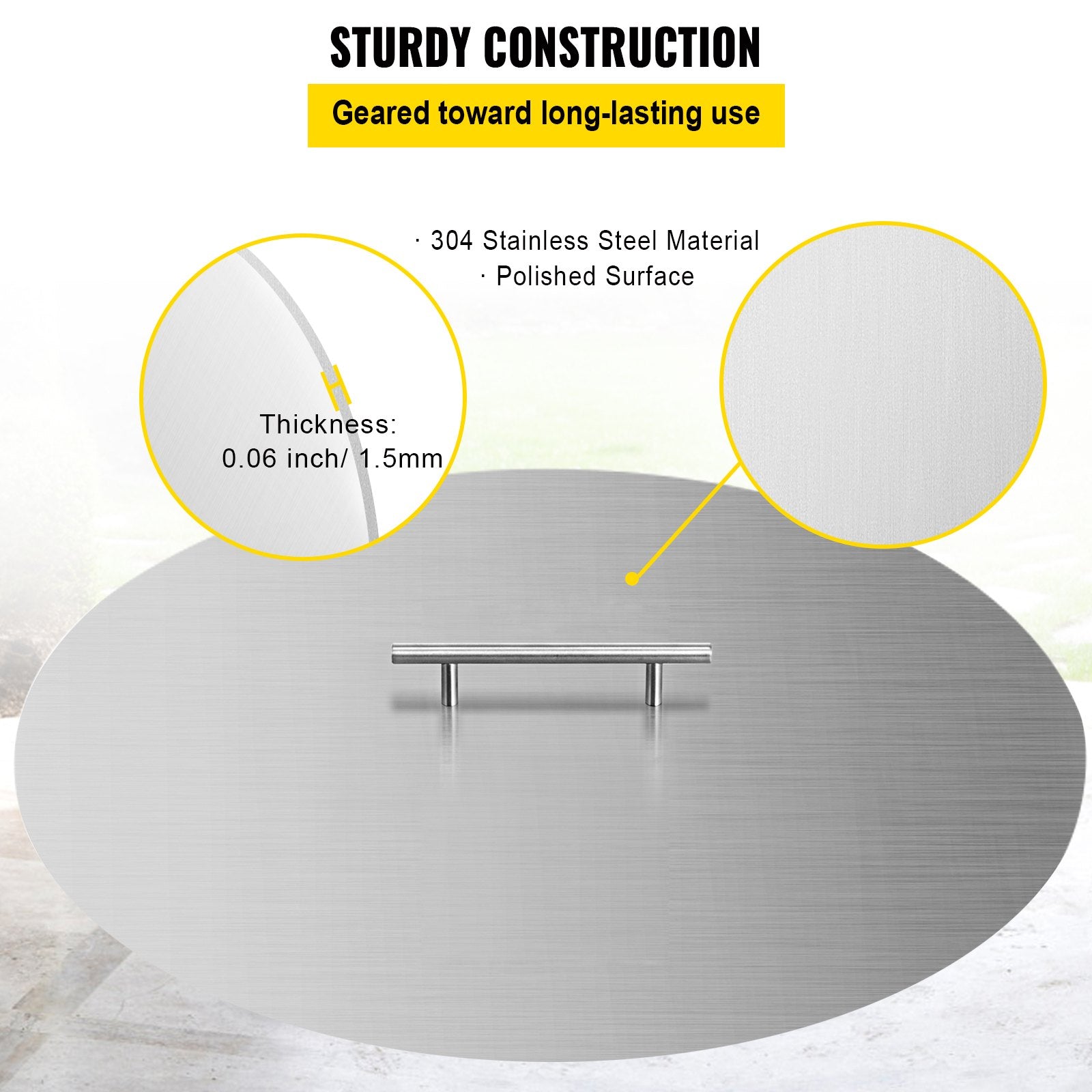 20-Inch Round Fire Pit Lid Cover - Durable 304 Stainless Steel, 1.5mm Thick with Convenient Handle for Patio Fire Pit Pans