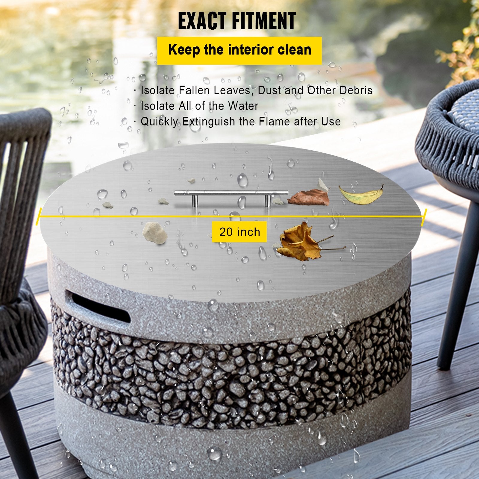 20-Inch Round Fire Pit Lid Cover - Durable 304 Stainless Steel, 1.5mm Thick with Convenient Handle for Patio Fire Pit Pans