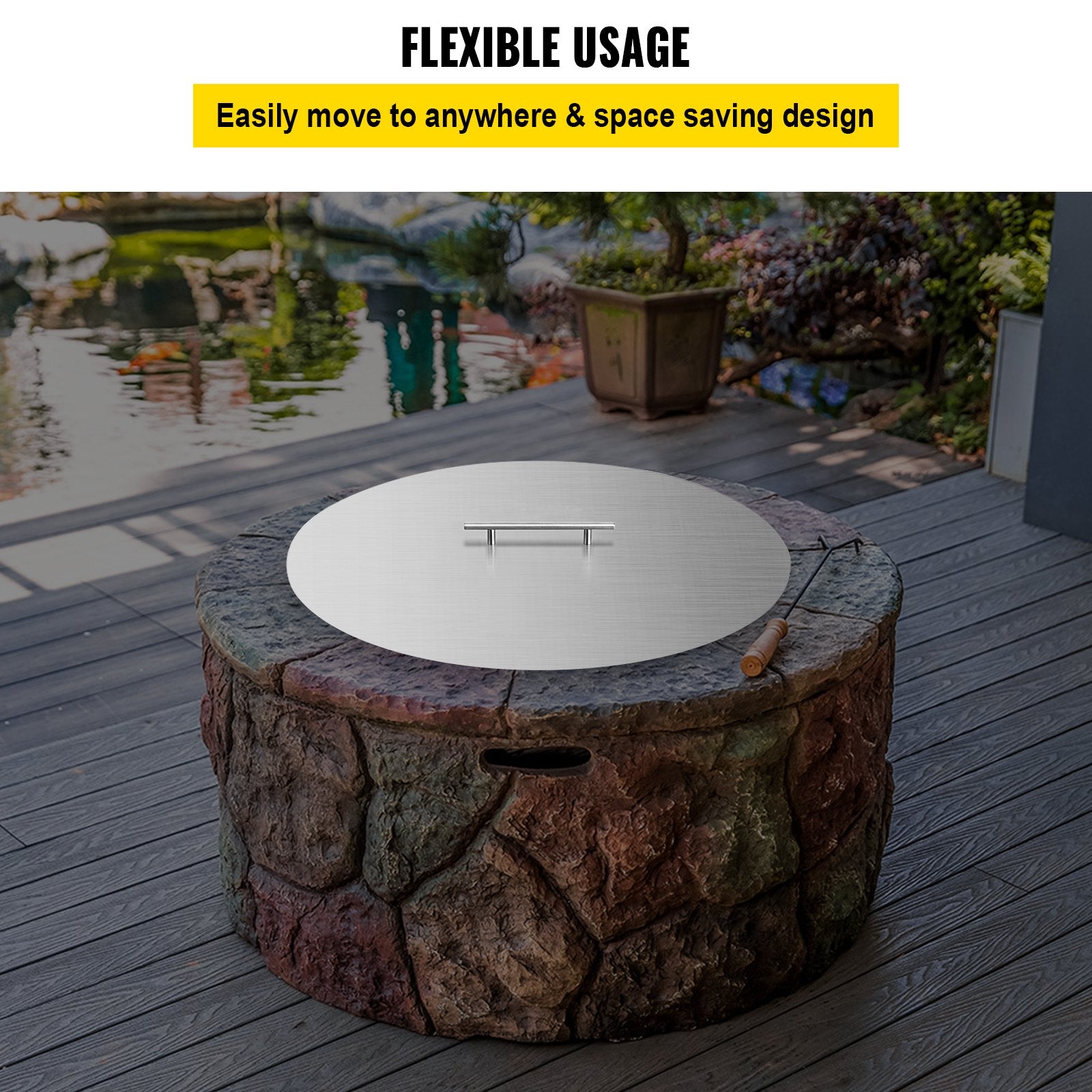 20-Inch Round Fire Pit Lid Cover - Durable 304 Stainless Steel, 1.5mm Thick with Convenient Handle for Patio Fire Pit Pans