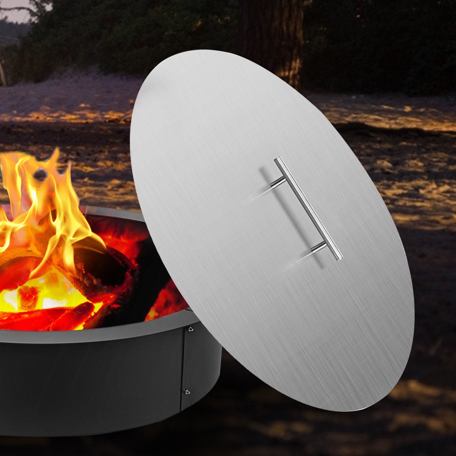 20-Inch Round Fire Pit Lid Cover - Durable 304 Stainless Steel, 1.5mm Thick with Convenient Handle for Patio Fire Pit Pans
