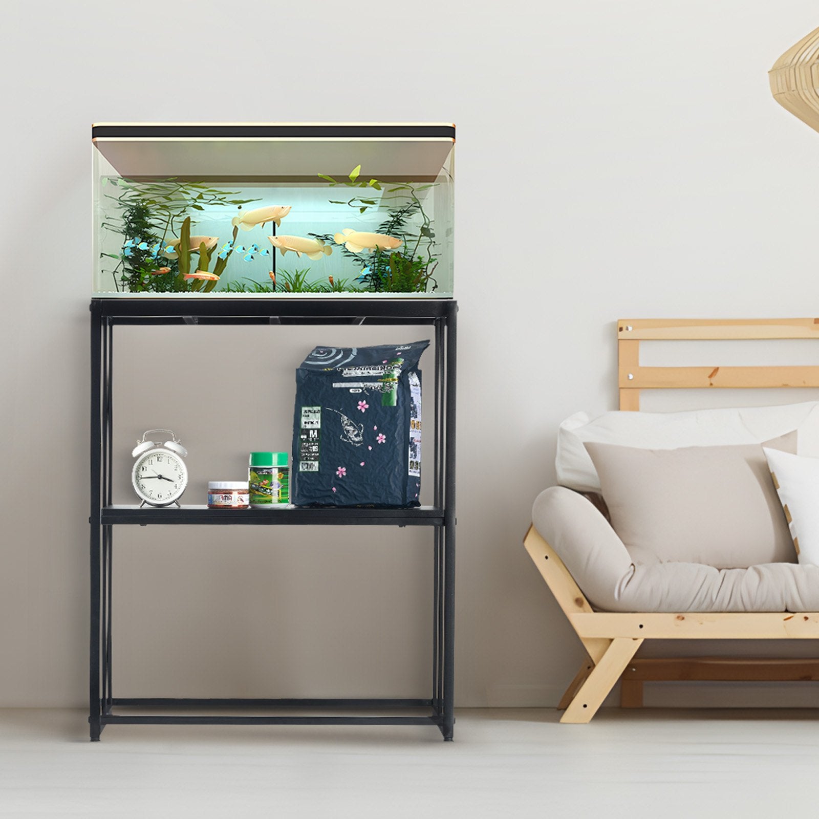 Sturdy 20 Gallon Aquarium Stand with Storage, Steel Frame for Fish & Reptile Tanks, 167.6 lbs Capacity, Easy Install, Non-slip Feet, Black
