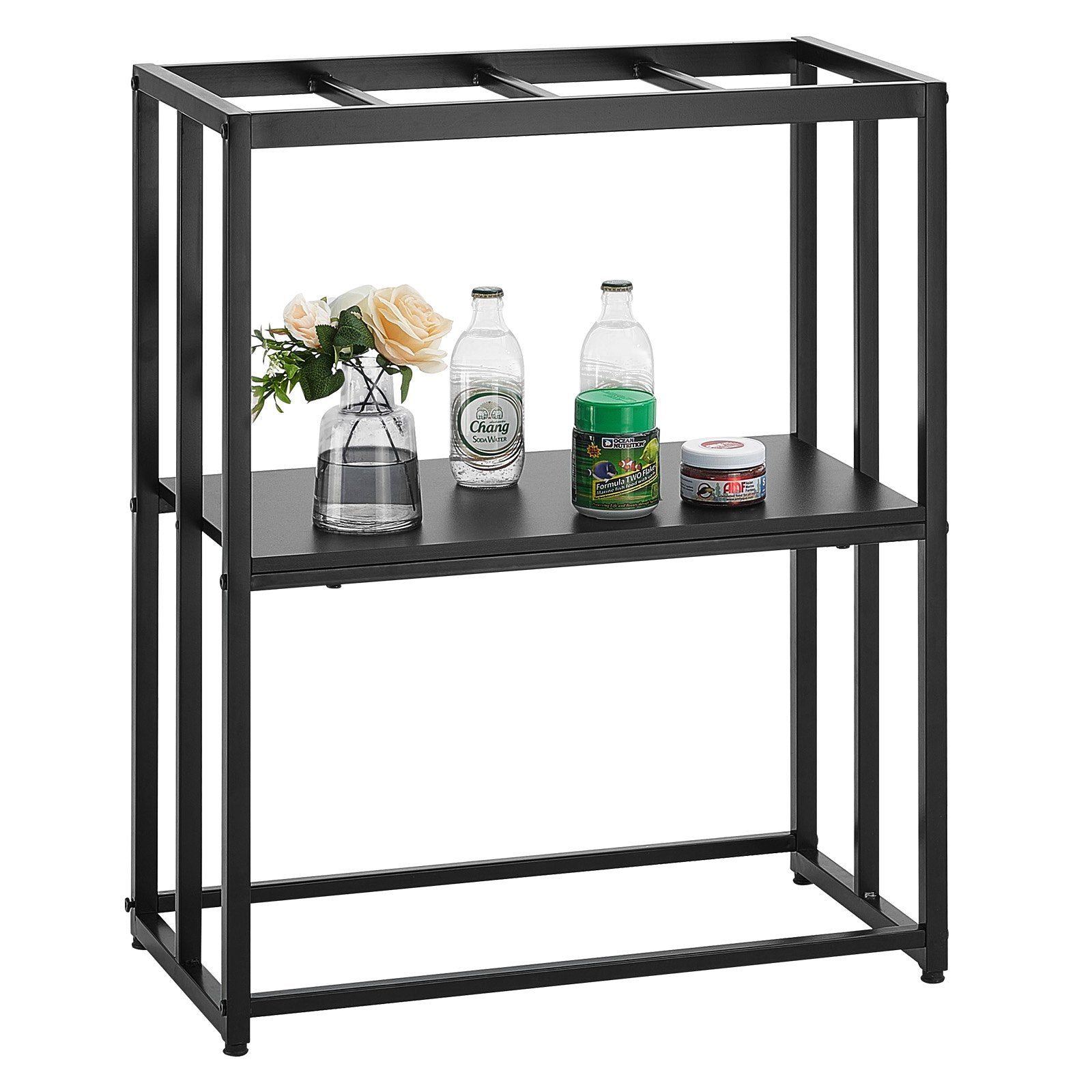 Sturdy 20 Gallon Aquarium Stand with Storage, Steel Frame for Fish & Reptile Tanks, 167.6 lbs Capacity, Easy Install, Non-slip Feet, Black