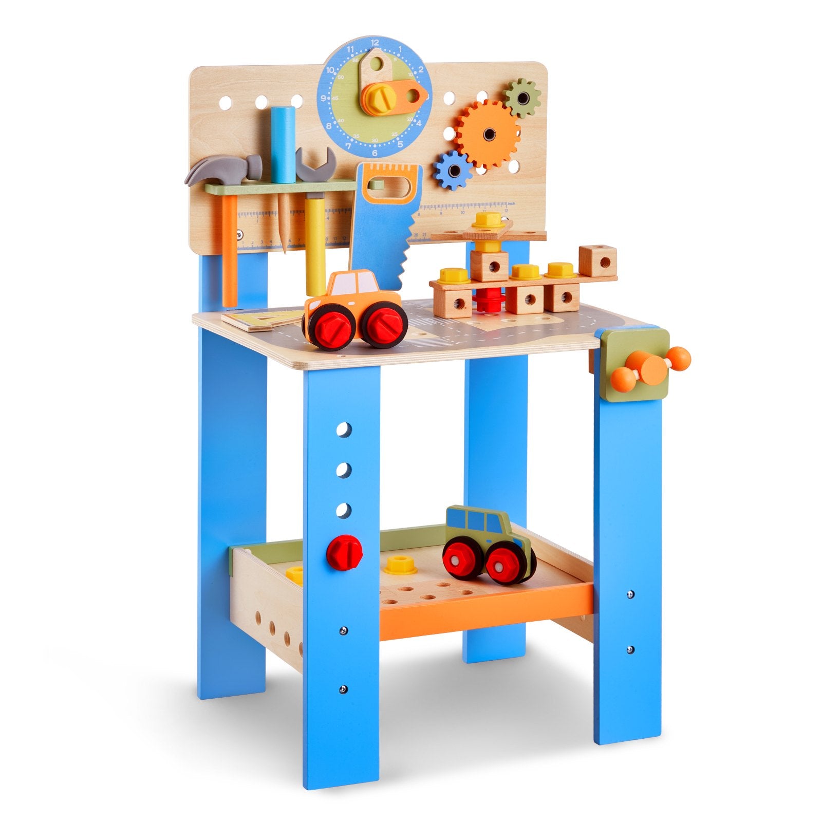 Interactive Wooden Kids Workbench, 62-Piece Set: Realistic Tools, Creative Building Toy, Educational Fun for Boys & Girls 3+