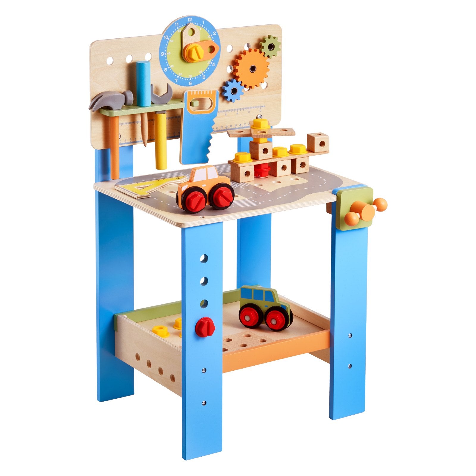 Interactive Wooden Kids Workbench, 62-Piece Set: Realistic Tools, Creative Building Toy, Educational Fun for Boys & Girls 3+