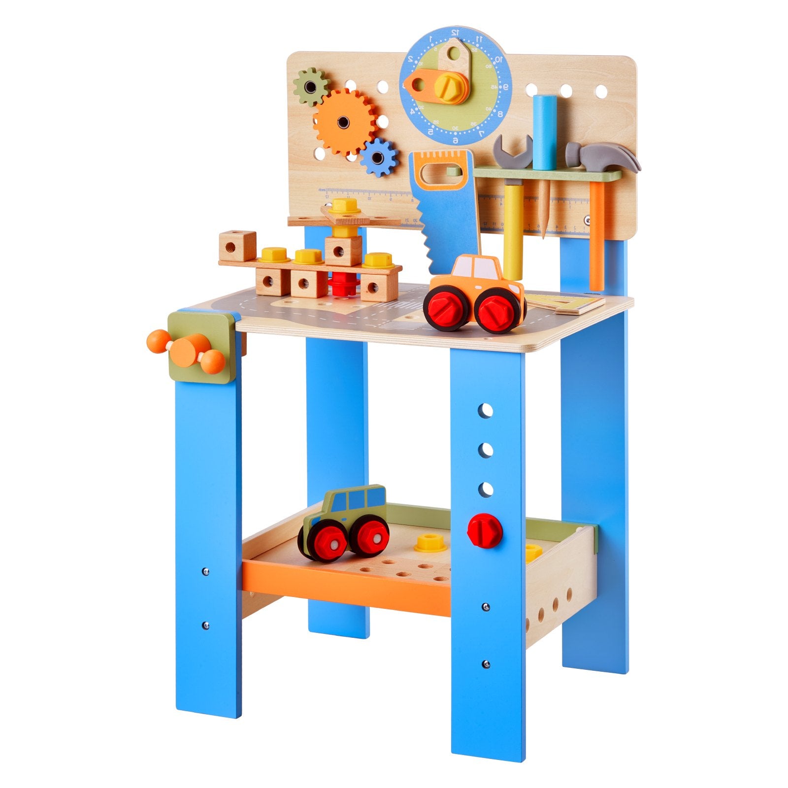 Interactive Wooden Kids Workbench, 62-Piece Set: Realistic Tools, Creative Building Toy, Educational Fun for Boys & Girls 3+