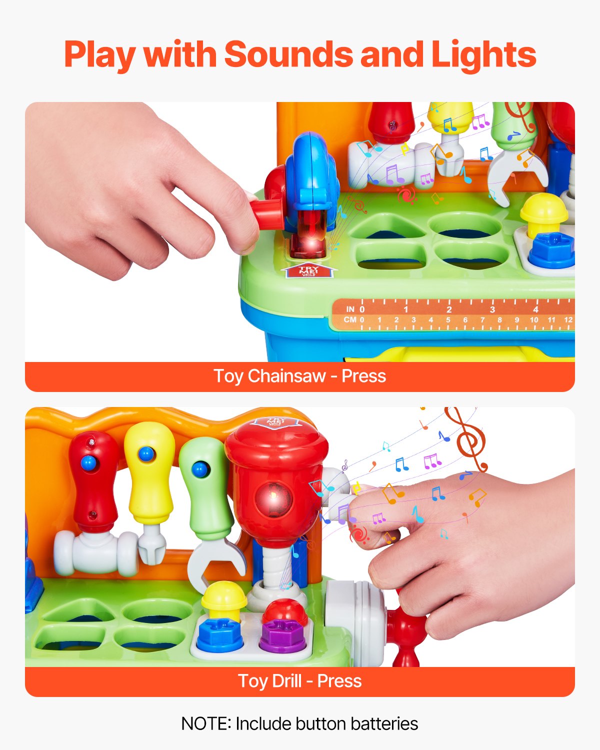 Interactive Musical Workbench Toy for Toddlers, Sounds & Lights, Pretend Play Tool Set, Shape Sorter, Pounding Game, Educational Gift for Kids 2+