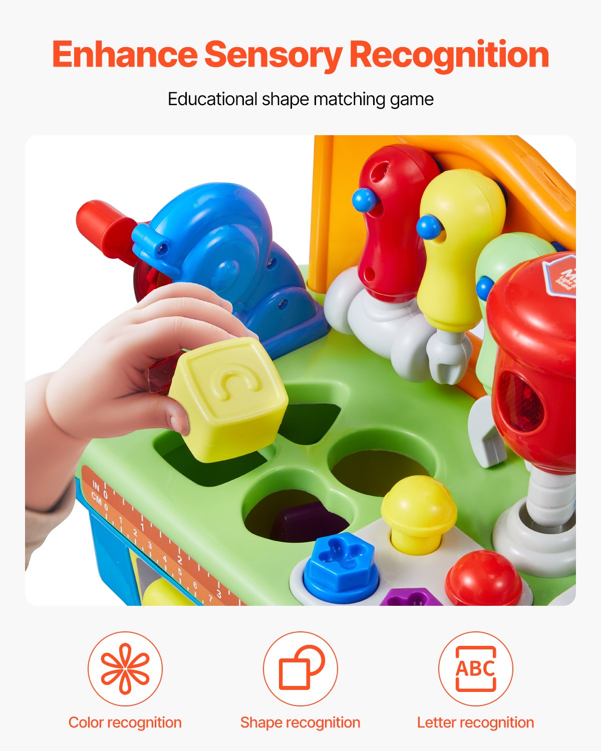 Interactive Musical Workbench Toy for Toddlers, Sounds & Lights, Pretend Play Tool Set, Shape Sorter, Pounding Game, Educational Gift for Kids 2+