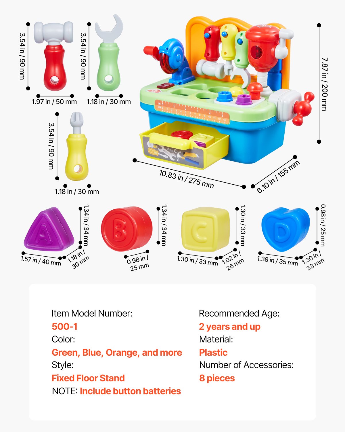 Interactive Musical Workbench Toy for Toddlers, Sounds & Lights, Pretend Play Tool Set, Shape Sorter, Pounding Game, Educational Gift for Kids 2+