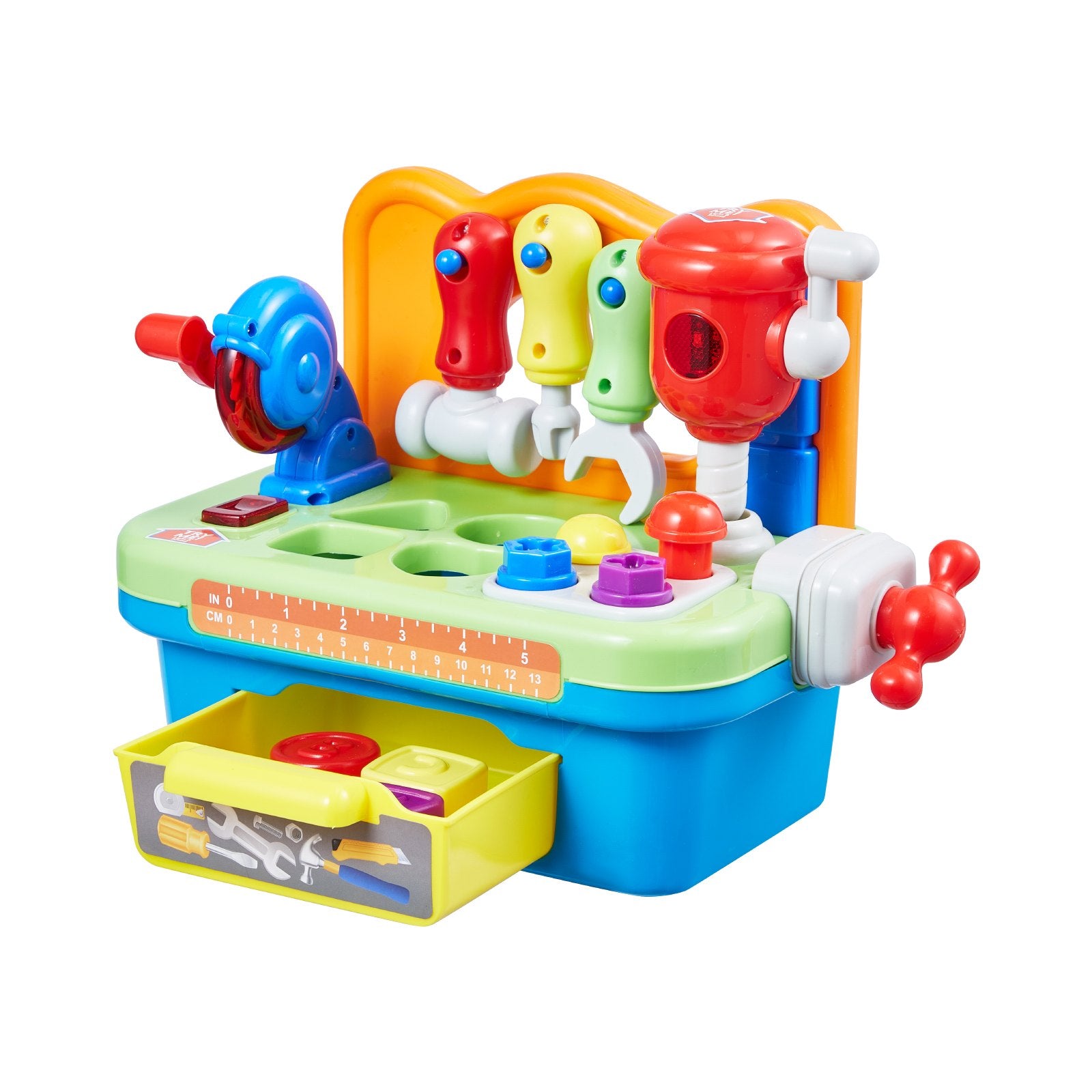 Interactive Musical Workbench Toy for Toddlers, Sounds & Lights, Pretend Play Tool Set, Shape Sorter, Pounding Game, Educational Gift for Kids 2+