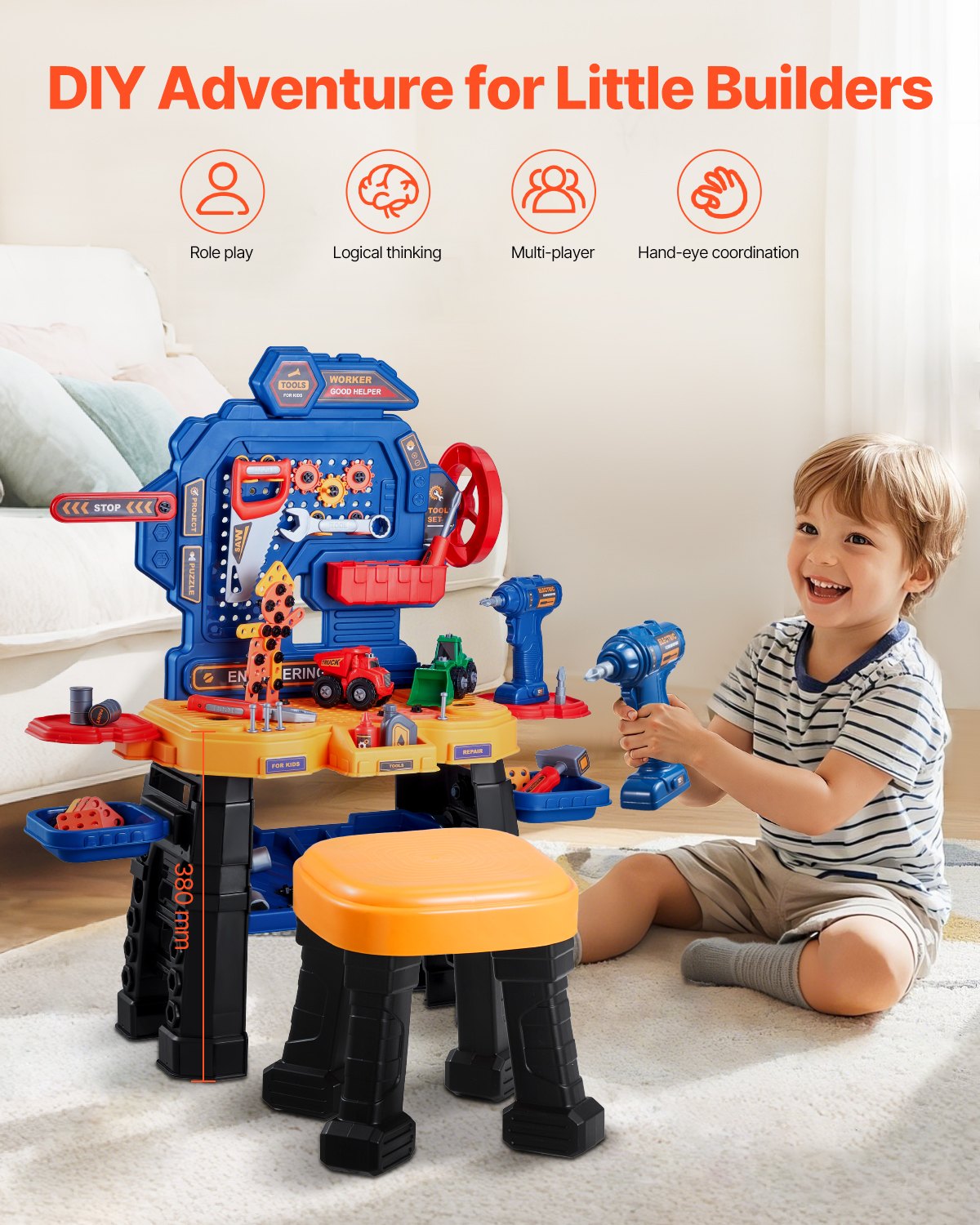 Ultimate Kids Tool Bench Set: 181-Piece Construction Playset with Realistic Tools, Electric Drill, and Creative Puzzle Blocks for Ages 3+