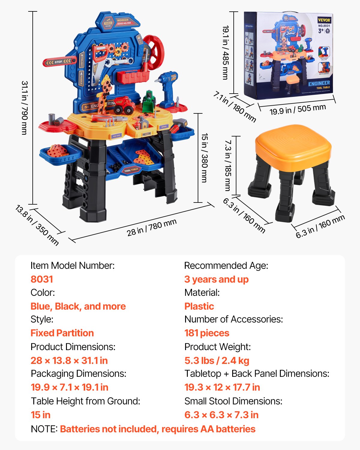 Ultimate Kids Tool Bench Set: 181-Piece Construction Playset with Realistic Tools, Electric Drill, and Creative Puzzle Blocks for Ages 3+
