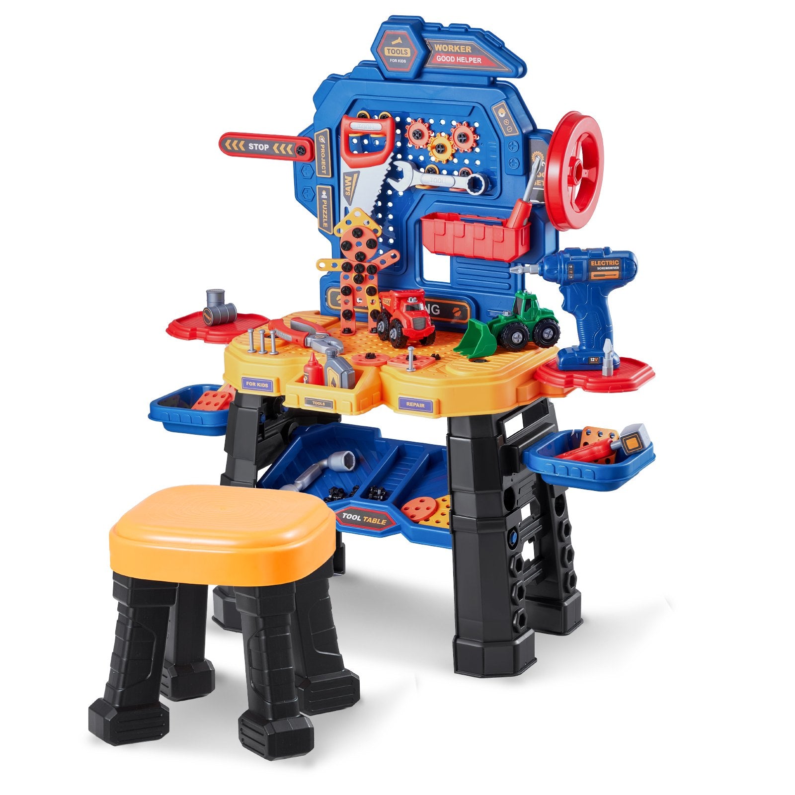 Ultimate Kids Tool Bench Set: 181-Piece Construction Playset with Realistic Tools, Electric Drill, and Creative Puzzle Blocks for Ages 3+