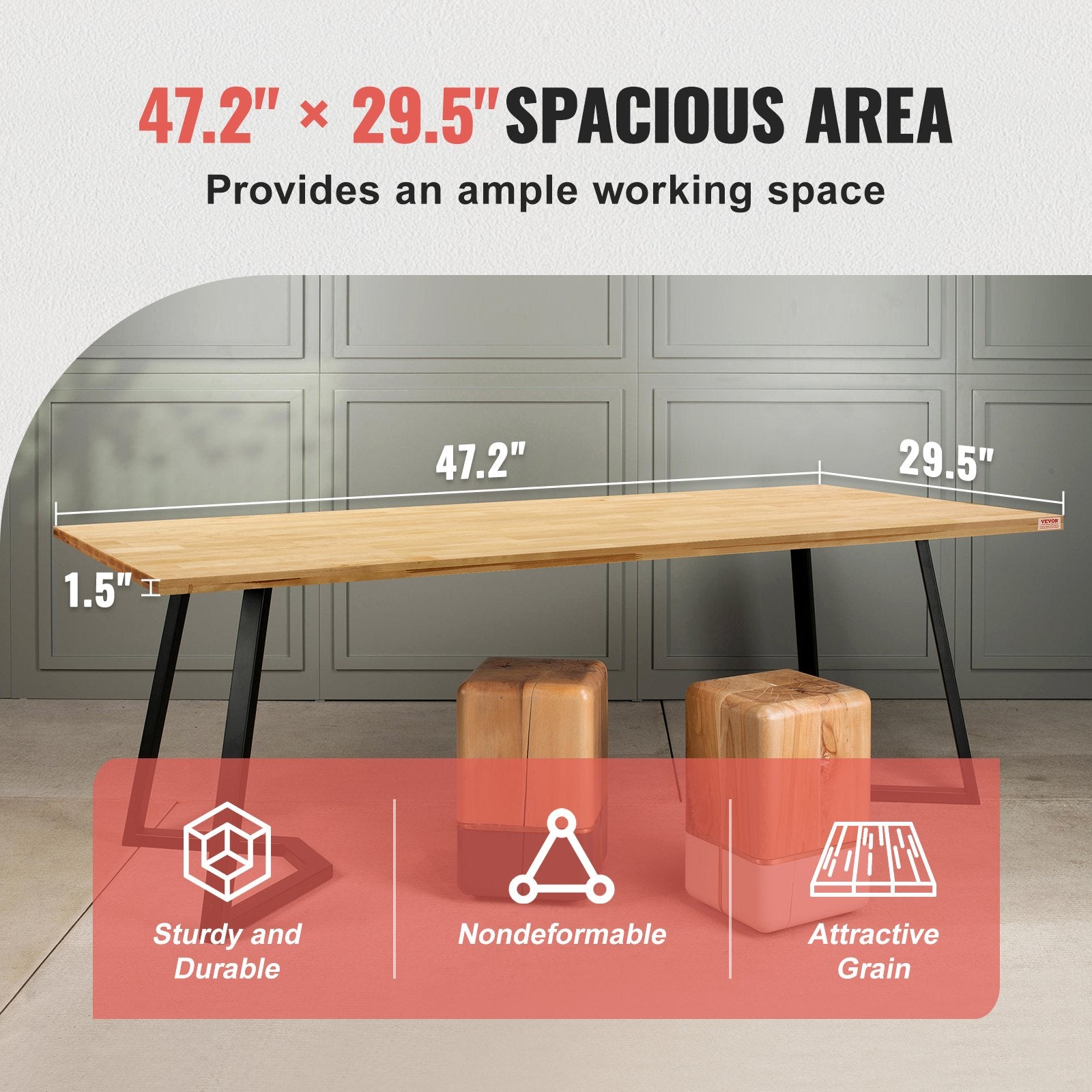 Maple Wood Tabletop for Adjustable Standing Desk, 47.2"x29.5", 330lb Capacity, Durable Natural Finish, Home Office Counter, Easy Install