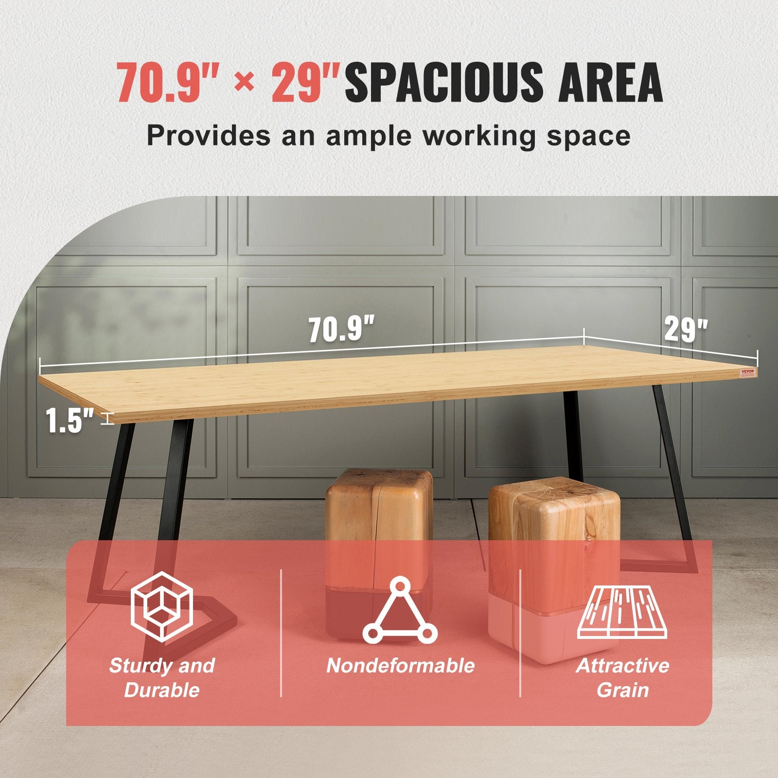 Universal Bamboo Desktop for Electric Standing Desk – 70.9" x 29", 330 lbs Capacity, Water-Resistant, Natural Finish for Home & Office