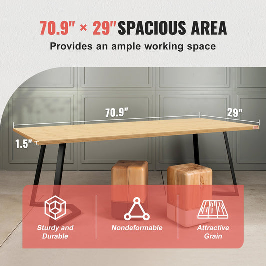 Universal Bamboo Desktop for Electric Standing Desk – 70.9" x 29", 330 lbs Capacity, Water-Resistant, Natural Finish for Home & Office