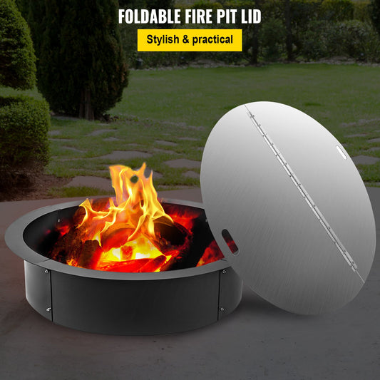 40 Inch Round Fire Pit Lid - Foldable 430 Stainless Steel Snuff Cover with Spark Screen, Durable 3mm Thickness, Convenient Handle