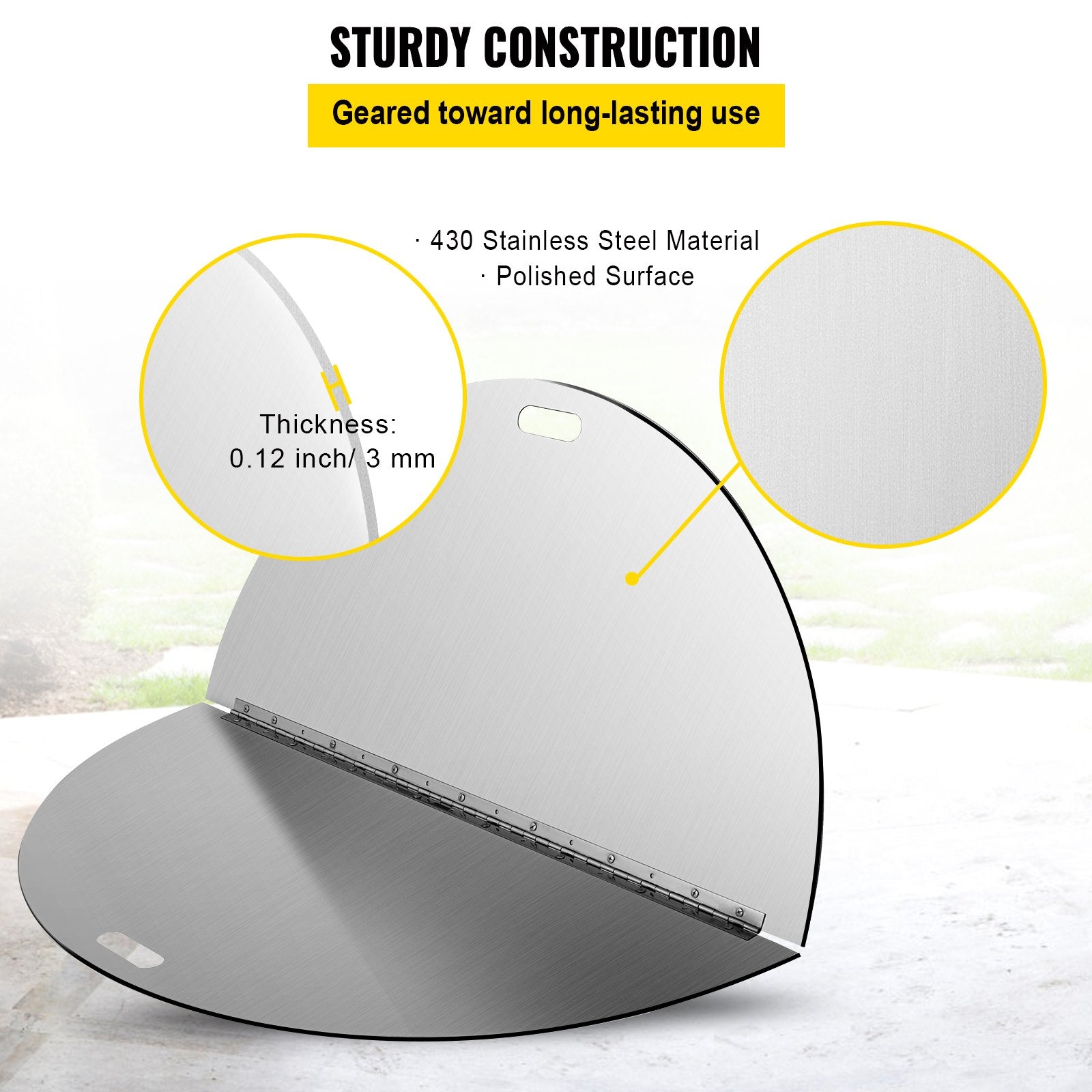 40 Inch Round Fire Pit Lid - Foldable 430 Stainless Steel Snuff Cover with Spark Screen, Durable 3mm Thickness, Convenient Handle