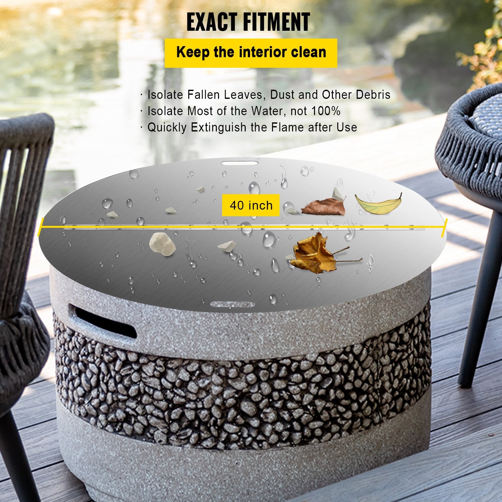 40 Inch Round Fire Pit Lid - Foldable 430 Stainless Steel Snuff Cover with Spark Screen, Durable 3mm Thickness, Convenient Handle