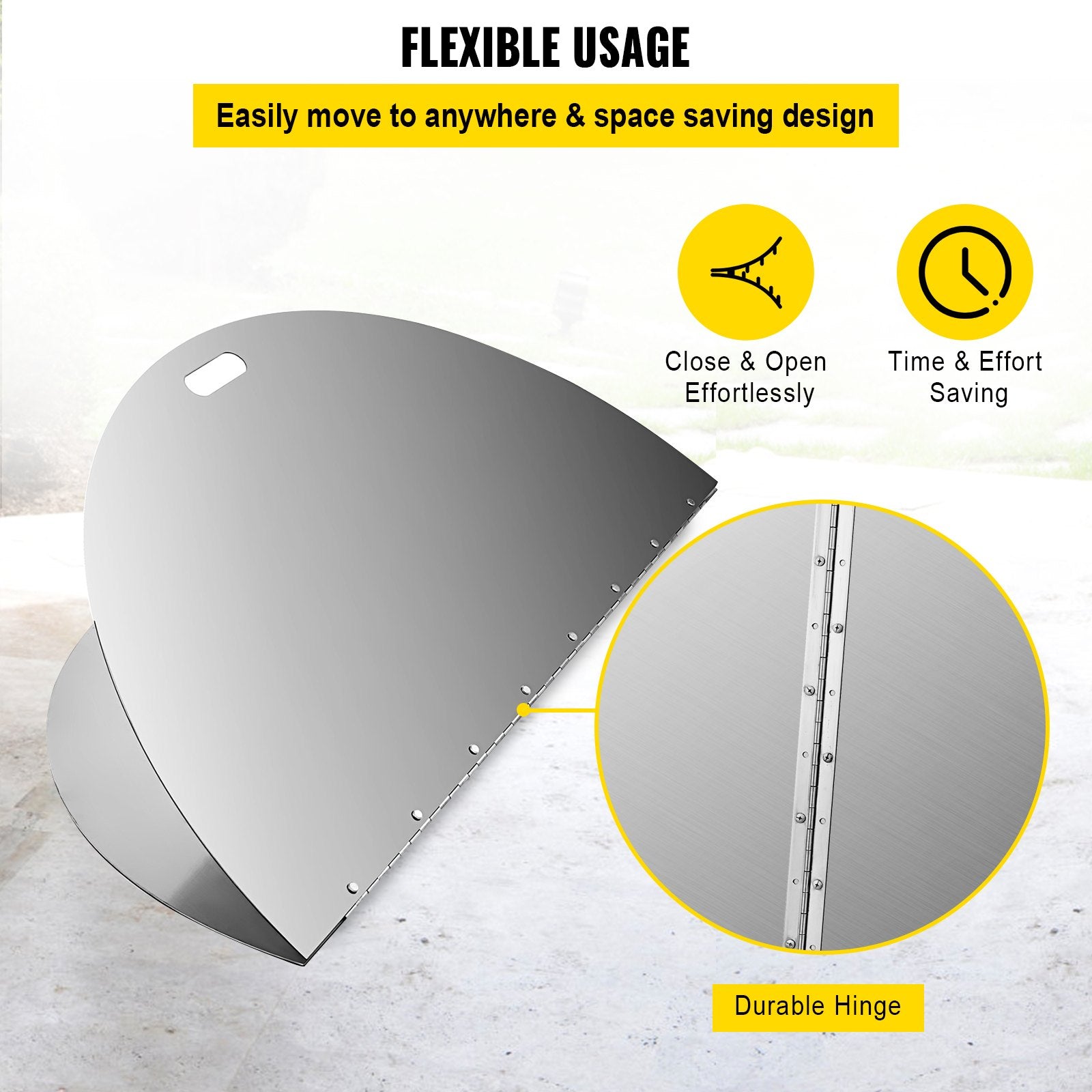 40 Inch Round Fire Pit Lid - Foldable 430 Stainless Steel Snuff Cover with Spark Screen, Durable 3mm Thickness, Convenient Handle