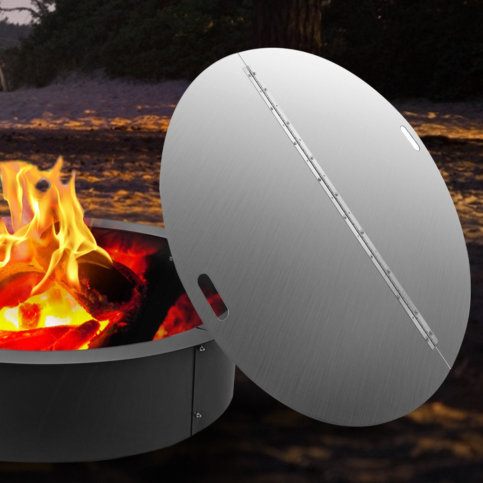 40 Inch Round Fire Pit Lid - Foldable 430 Stainless Steel Snuff Cover with Spark Screen, Durable 3mm Thickness, Convenient Handle