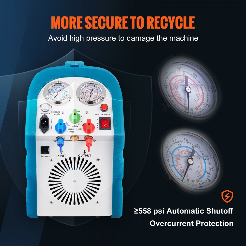 VEVOR 1/2HP Refrigerant Recovery Machine Portable 115V AC Refrigerant Recycling Machine Automotive HVAC 558psi Refrigerant Recovery Unit Air Conditioning Repair Tool (115V)