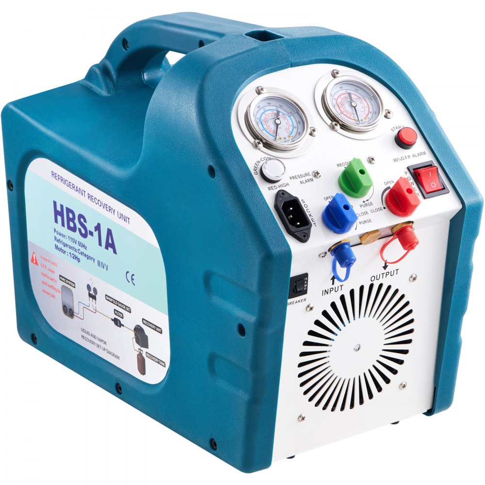 VEVOR 1/2HP Refrigerant Recovery Machine Portable 115V AC Refrigerant Recycling Machine Automotive HVAC 558psi Refrigerant Recovery Unit Air Conditioning Repair Tool (115V)