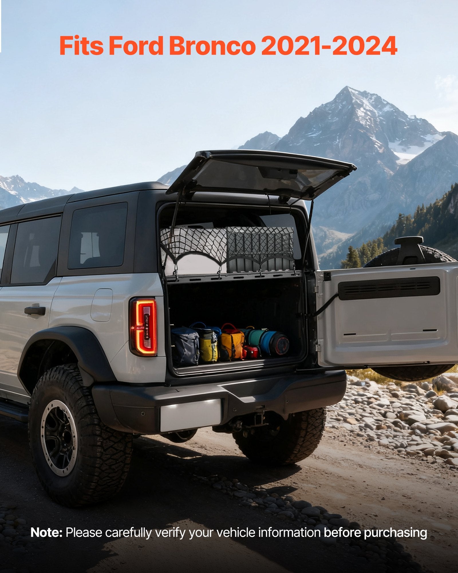 Heavy-Duty Rear Trunk Cargo Rack for 2021-2024 Ford Bronco - 300 lbs Capacity, Carbon Steel, Interior Luggage Carrier with Net, Camping Gear Organizer