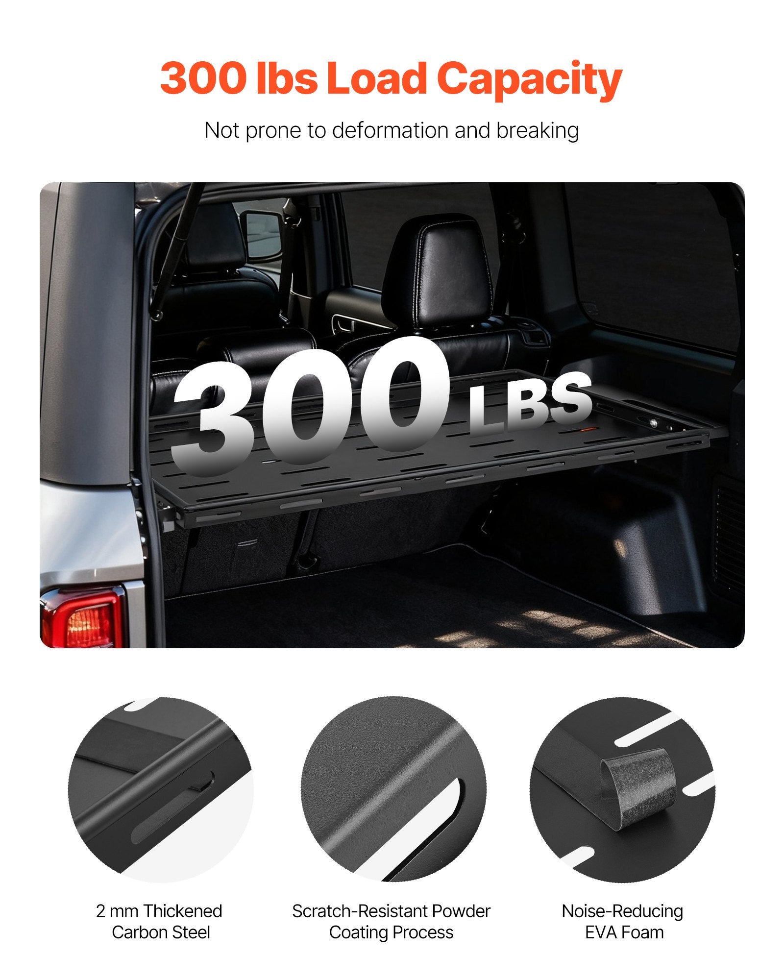 Heavy-Duty Rear Trunk Cargo Rack for 2021-2024 Ford Bronco - 300 lbs Capacity, Carbon Steel, Interior Luggage Carrier with Net, Camping Gear Organizer